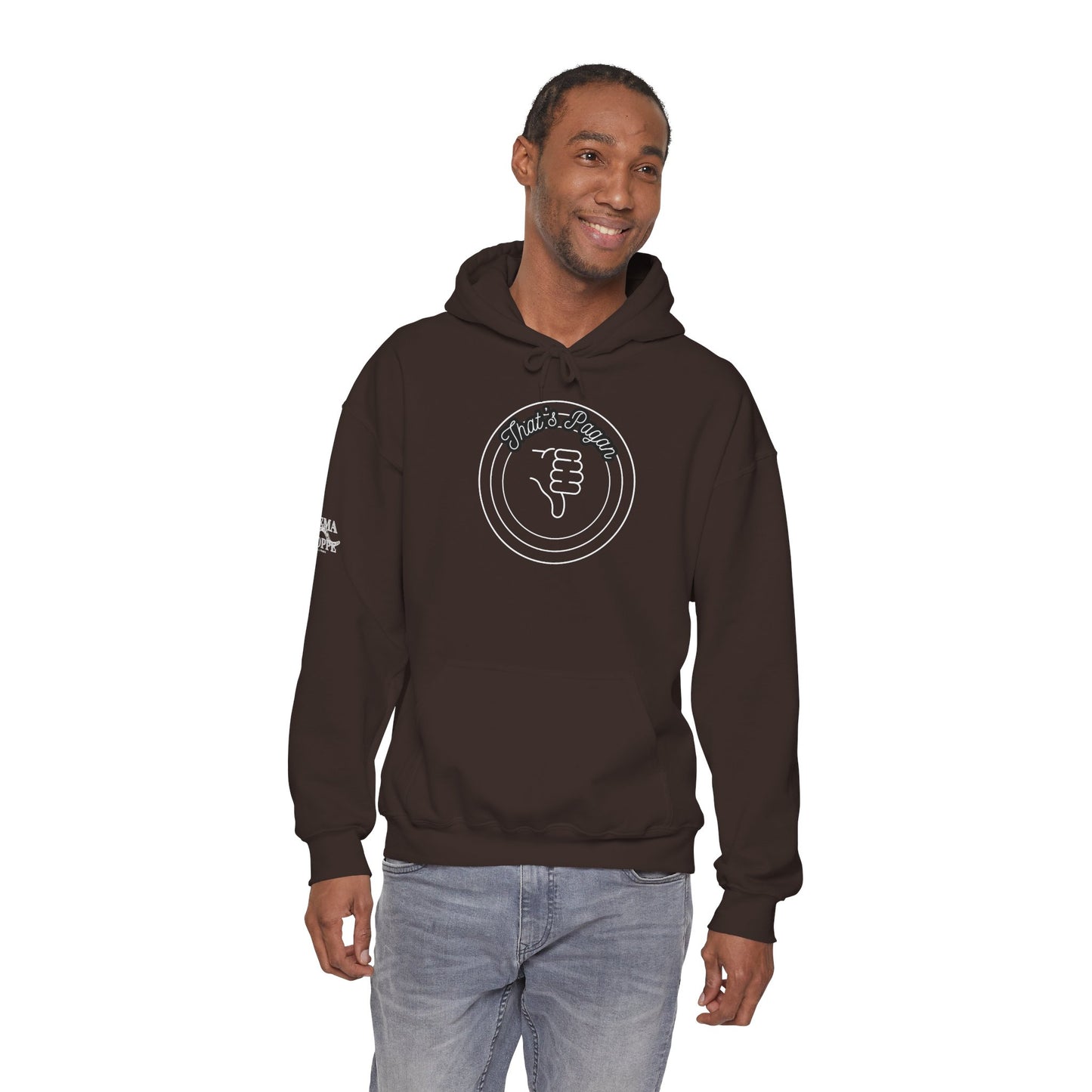 Thar's Pagan Thumbs Down Circle Hoodie — Retro Grunge Anti-Approval Graphic Sweatshirt