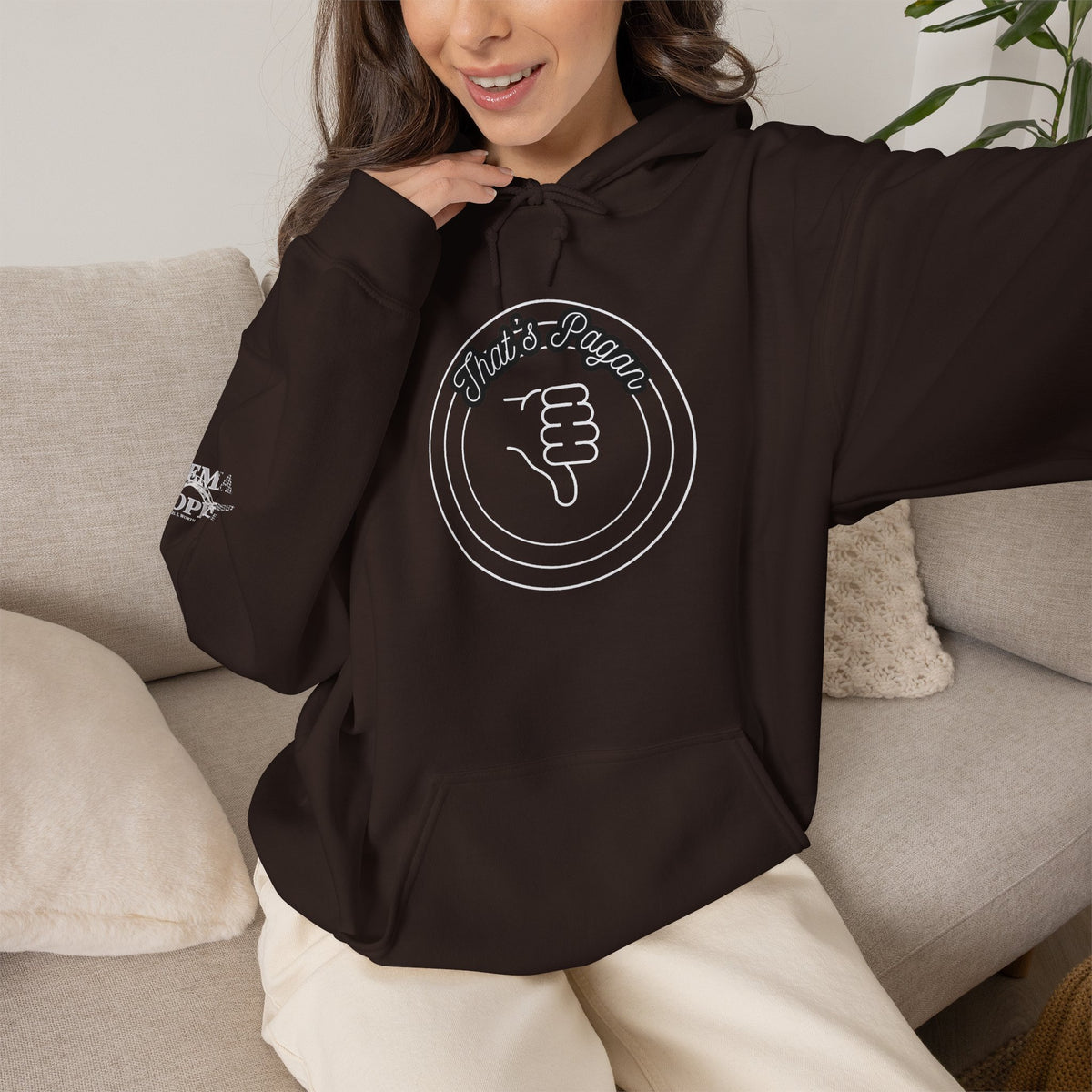 Thar's Pagan Thumbs Down Circle Hoodie — Retro Grunge Anti-Approval Graphic Sweatshirt