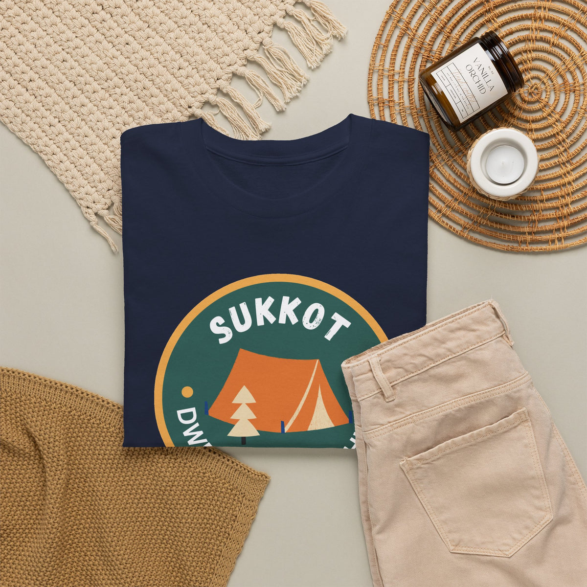 Sukkot Camping Tee — “Dwell With Yeshua” Biblical Feast T‑Shirt