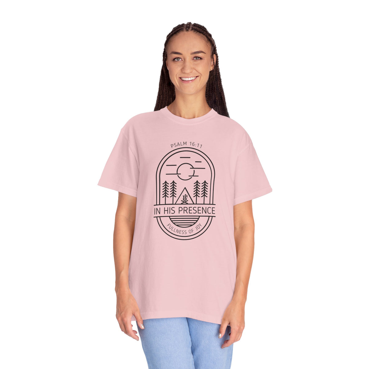 In His Presence T-Shirt — Psalm 16:11 Bible Verse Nature Comfort Colors Cotton Shirt