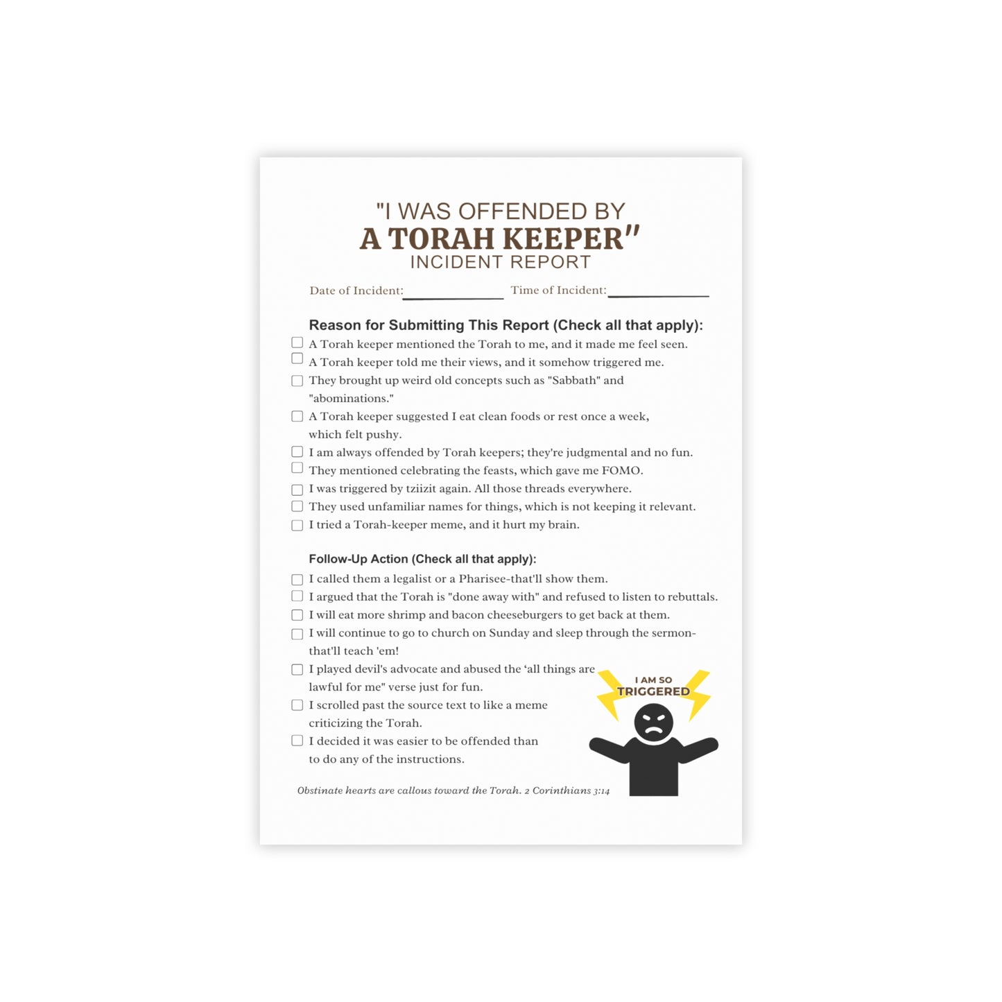 Incident Report Post-it® Note Pad — "I Was Offended by a Torah Keeper" Novelty Sticky Notes