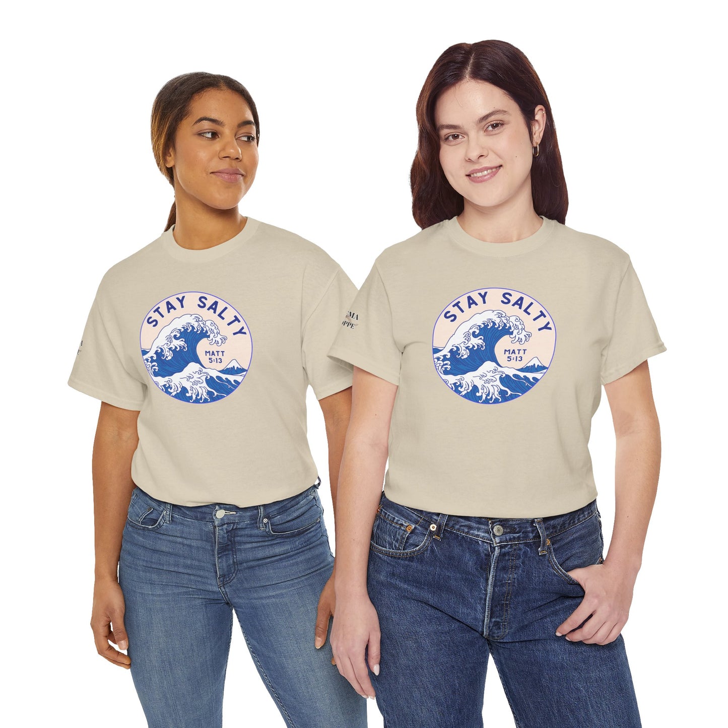Stay Salty Surf T-Shirt — Coastal Wave Graphic with Matthew 5:13 (Hokusai-Inspired)
