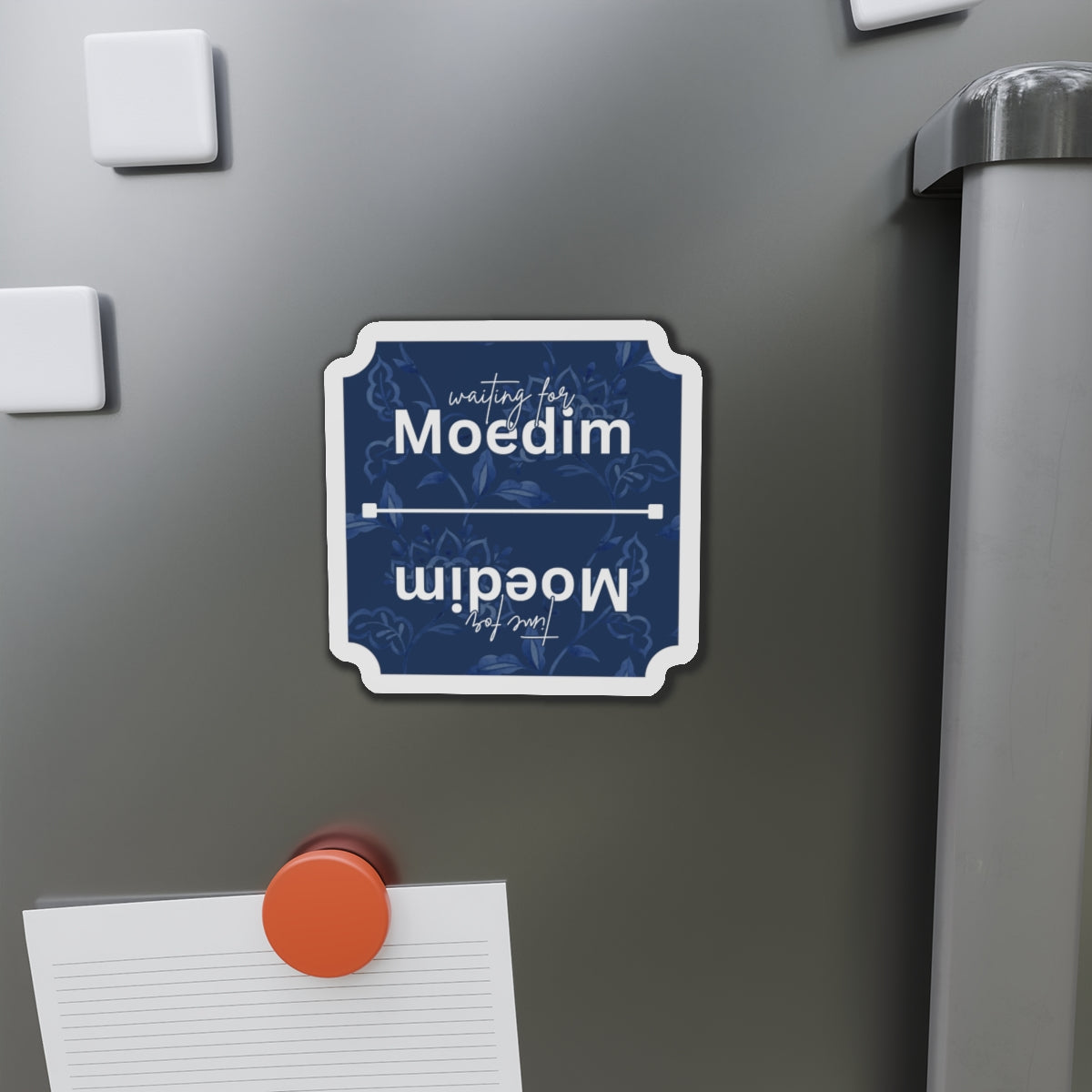 Blue Floral Moedim VS Waiting for Moedim Fun Fridge Decoration Die-Cut Magnet