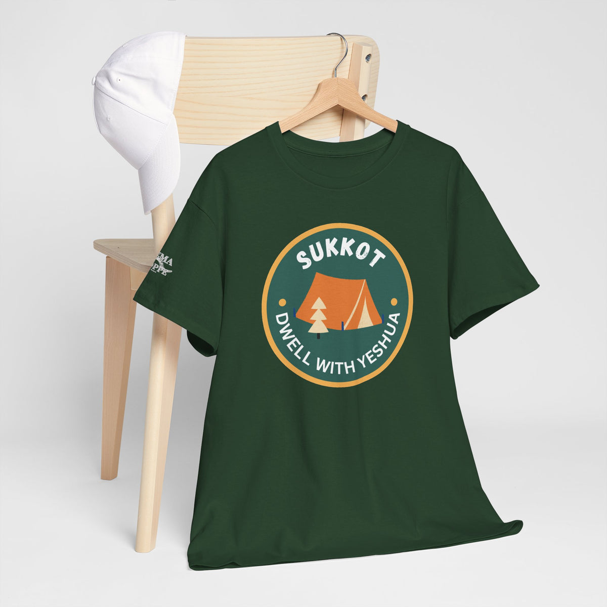 Sukkot Camping Tee — “Dwell With Yeshua” Biblical Feast T‑Shirt