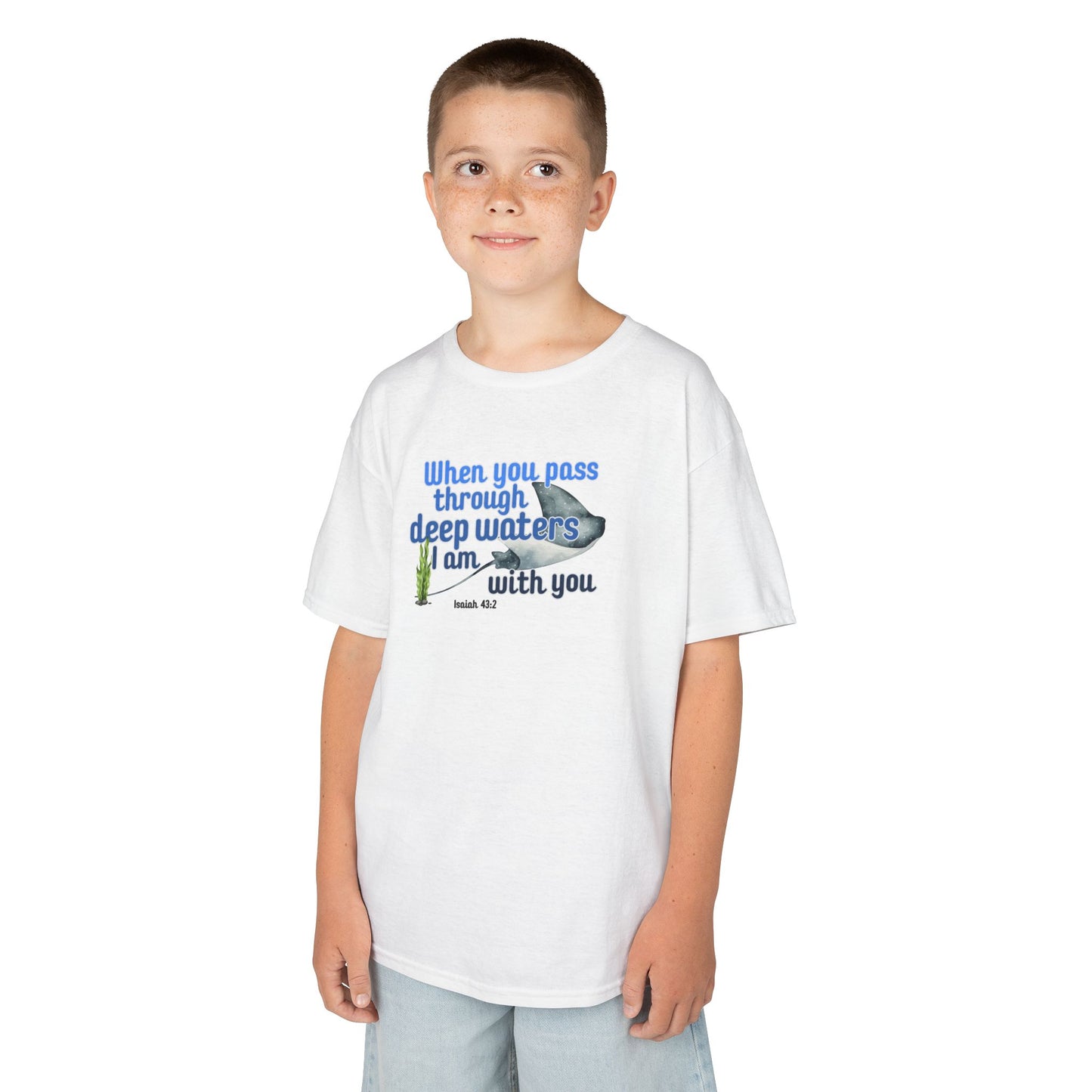 "When you pass through deep waters I am with you" Stingray Bible Verse Shirt Kid's Shirt