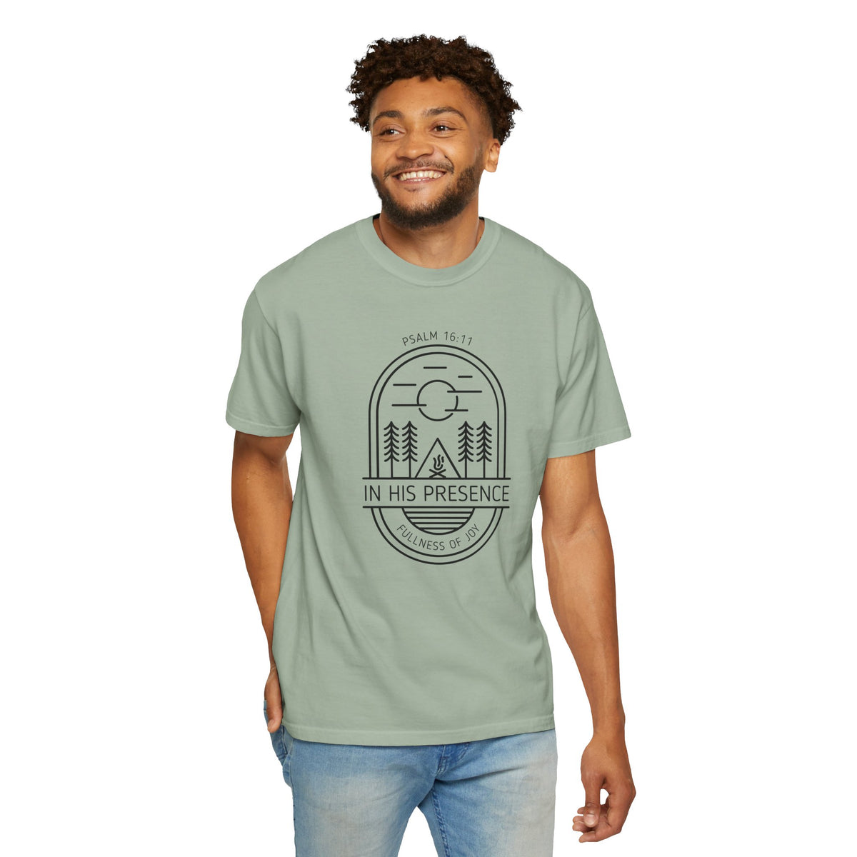 In His Presence T-Shirt — Psalm 16:11 Bible Verse Nature Comfort Colors Cotton Shirt