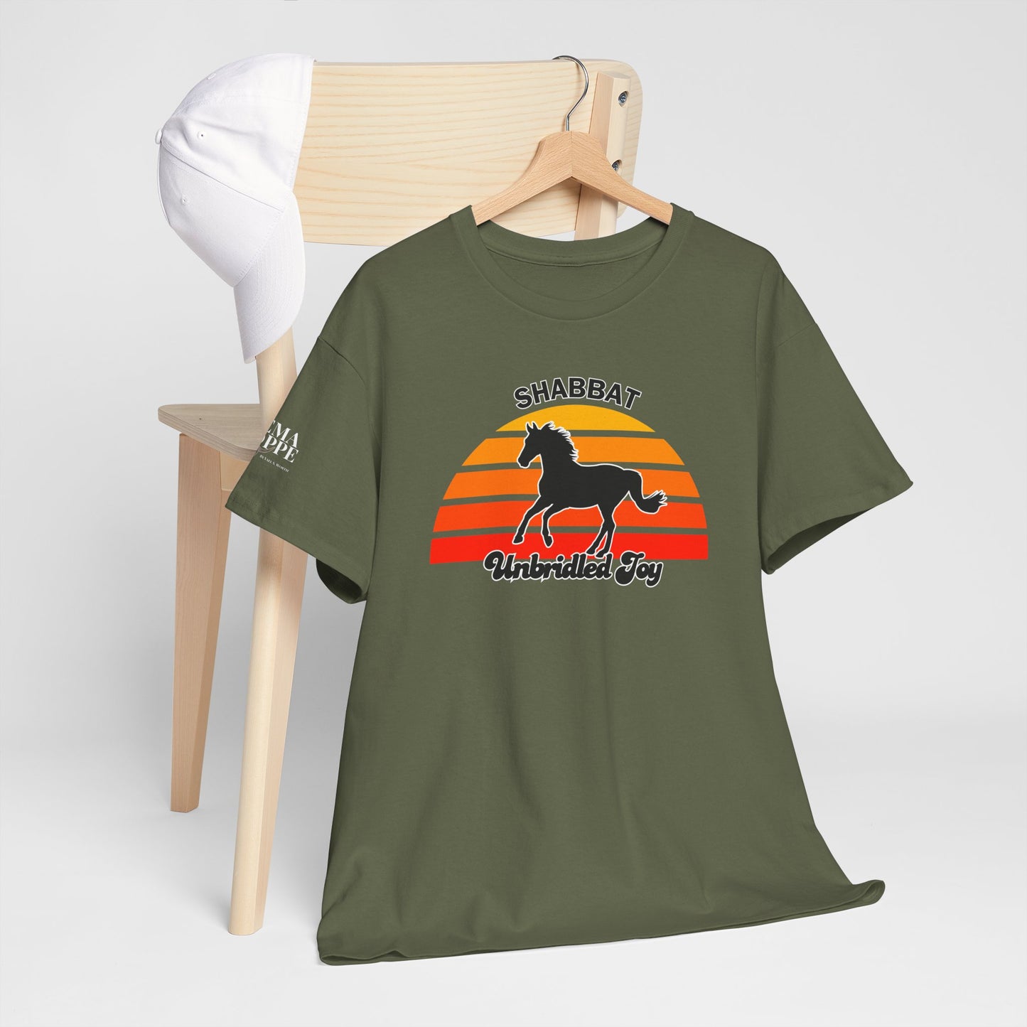 Shabbat Unbridled Joy Tee — Retro Horse Sabbath Sunset T‑Shirt