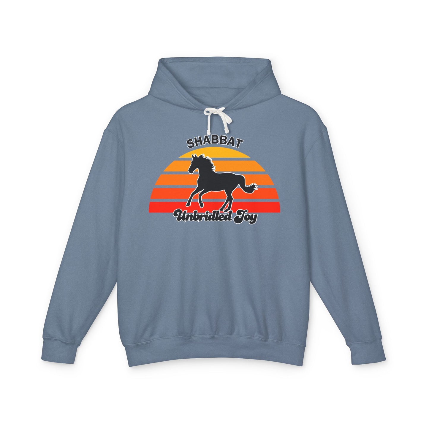 Shabbat Unbridled Joy Hoodie — Retro Sunset Horse Hooded Sweatshirt