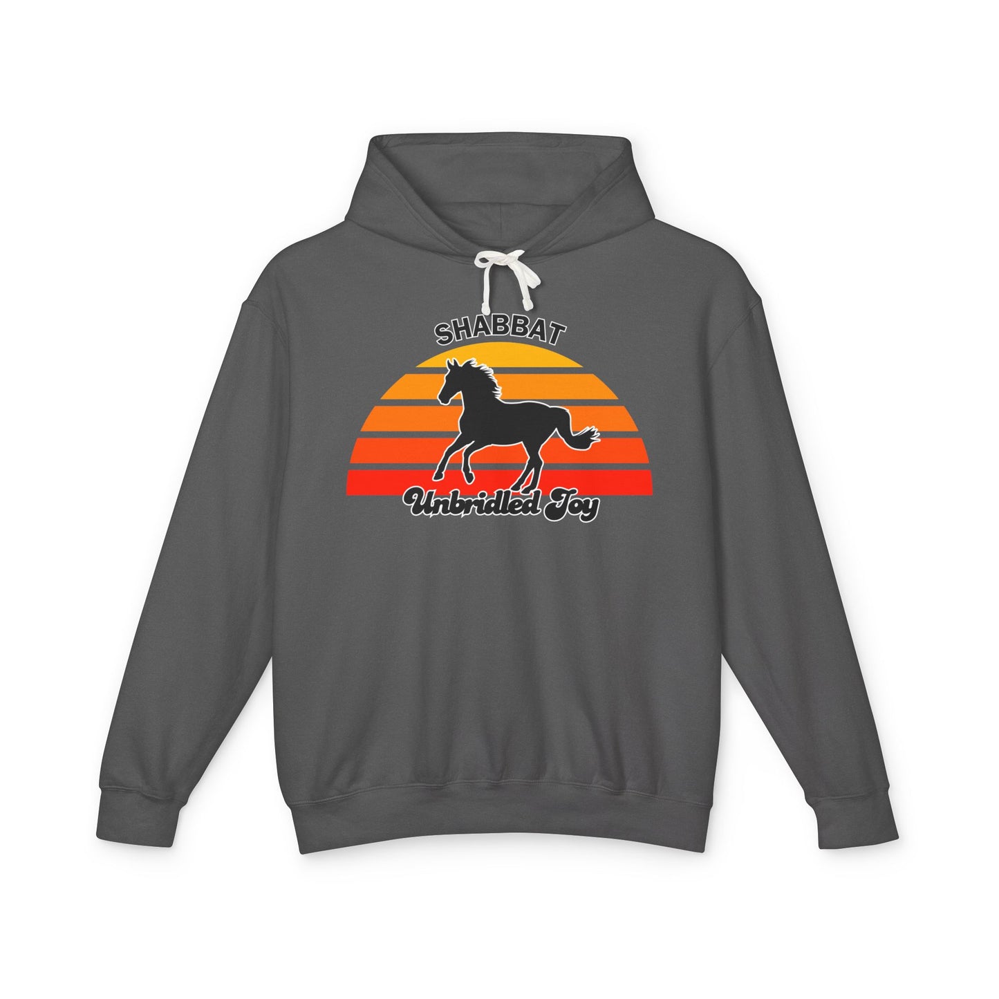 Shabbat Unbridled Joy Hoodie — Retro Sunset Horse Hooded Sweatshirt