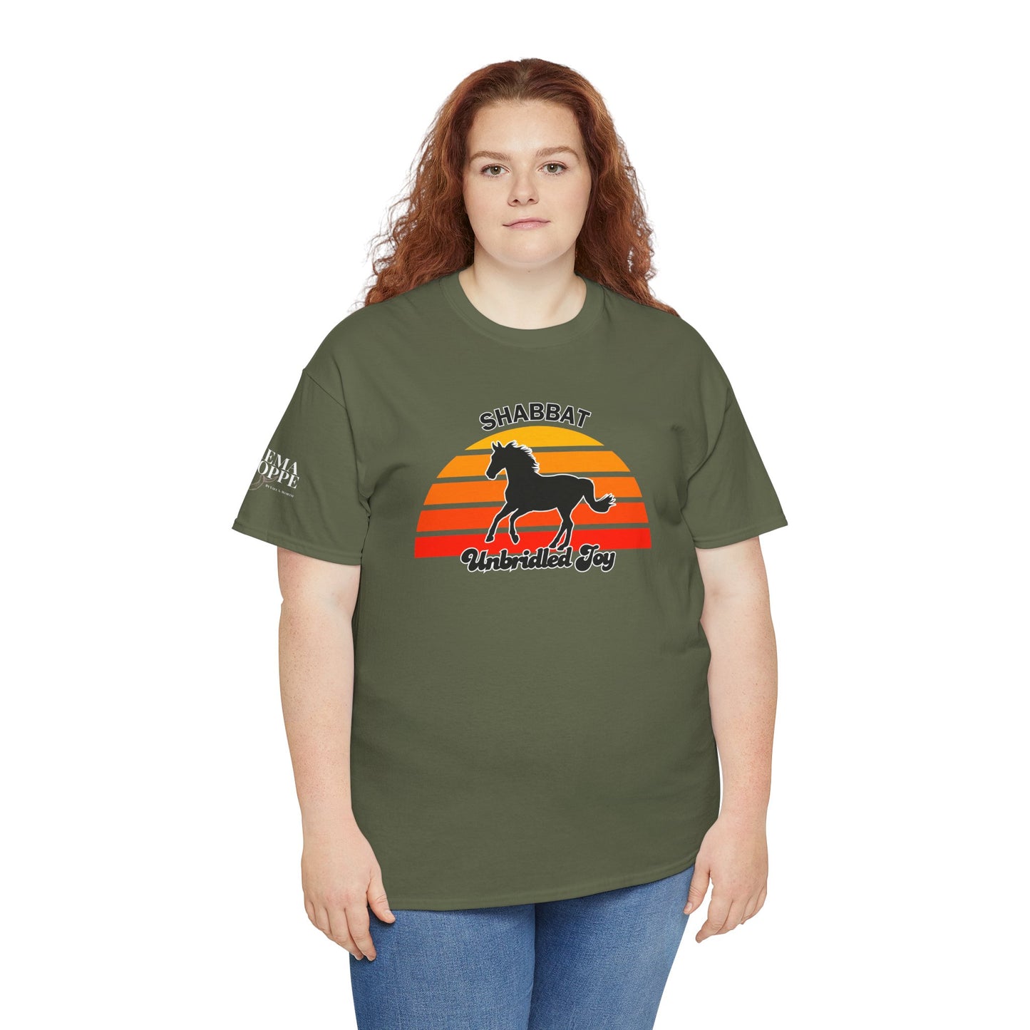 Shabbat Unbridled Joy Tee — Retro Horse Sabbath Sunset T‑Shirt