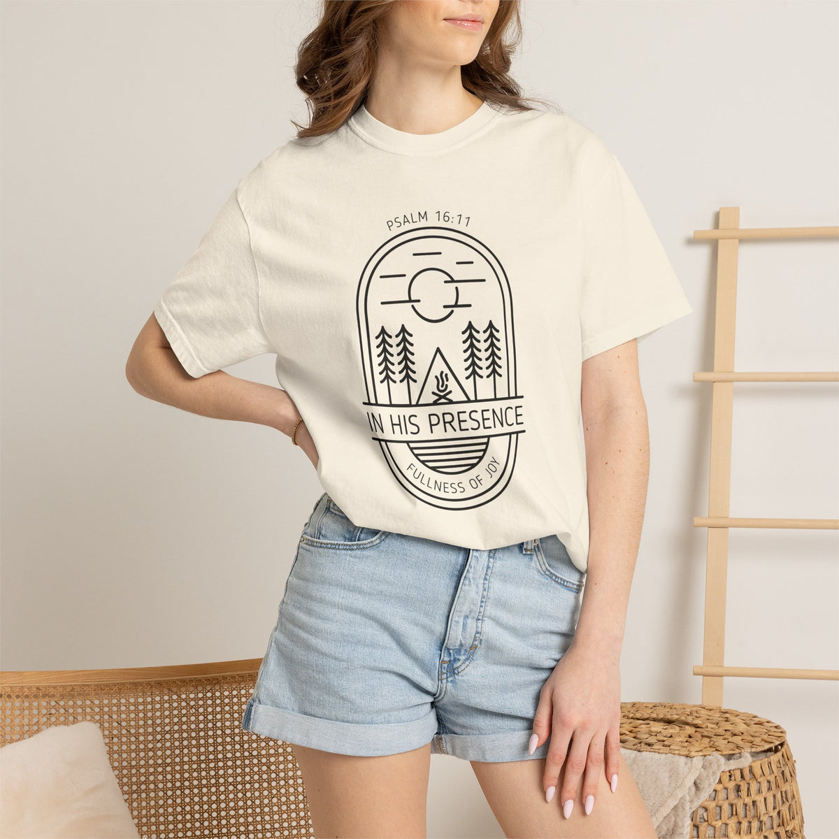 In His Presence T-Shirt — Psalm 16:11 Bible Verse Nature Comfort Colors Cotton Shirt