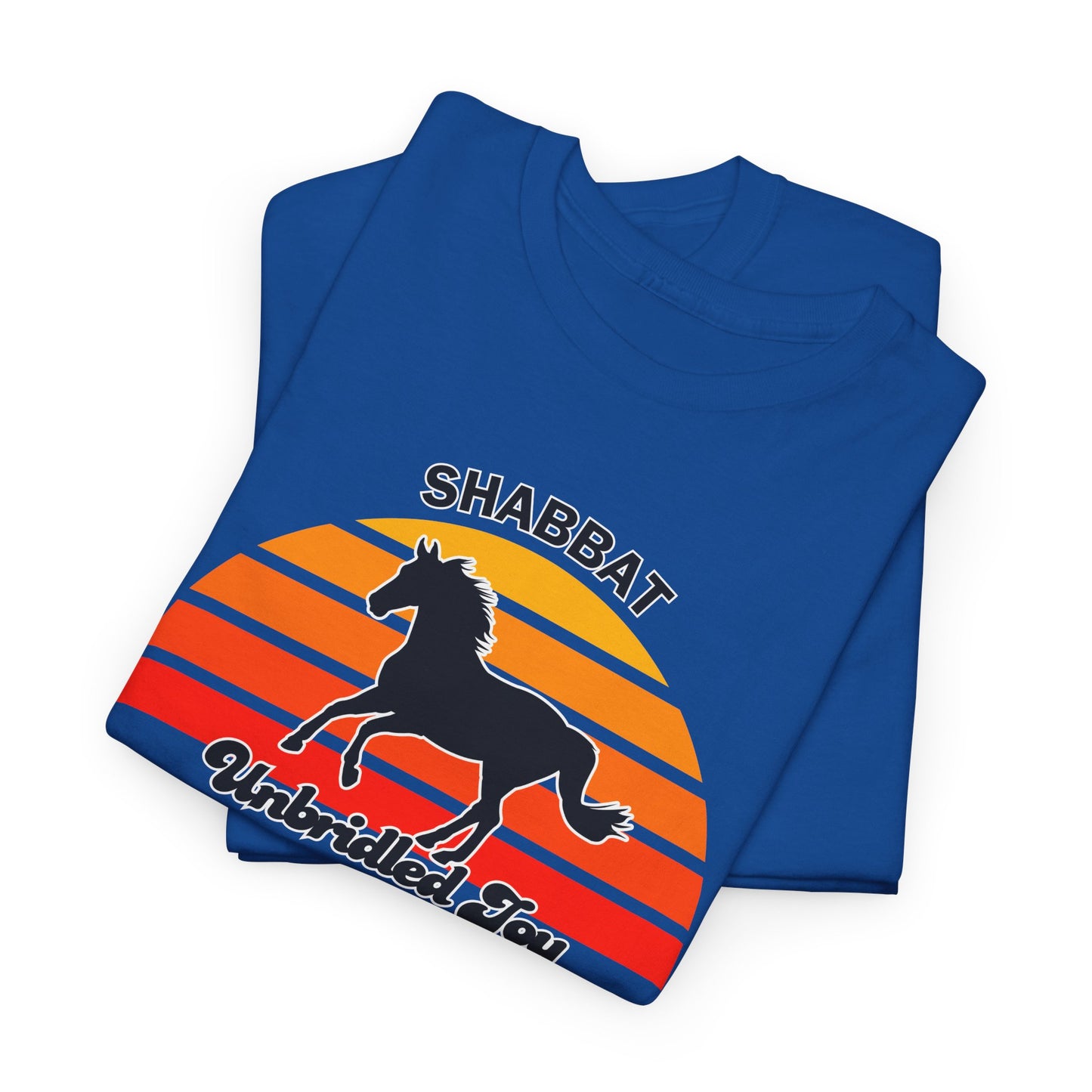 Shabbat Unbridled Joy Tee — Retro Horse Sabbath Sunset T‑Shirt