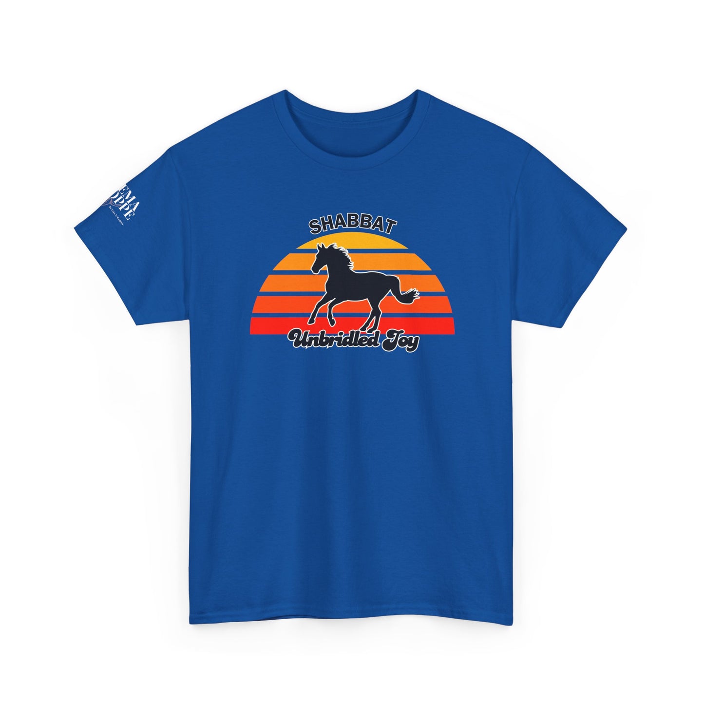 Shabbat Unbridled Joy Tee — Retro Horse Sabbath Sunset T‑Shirt