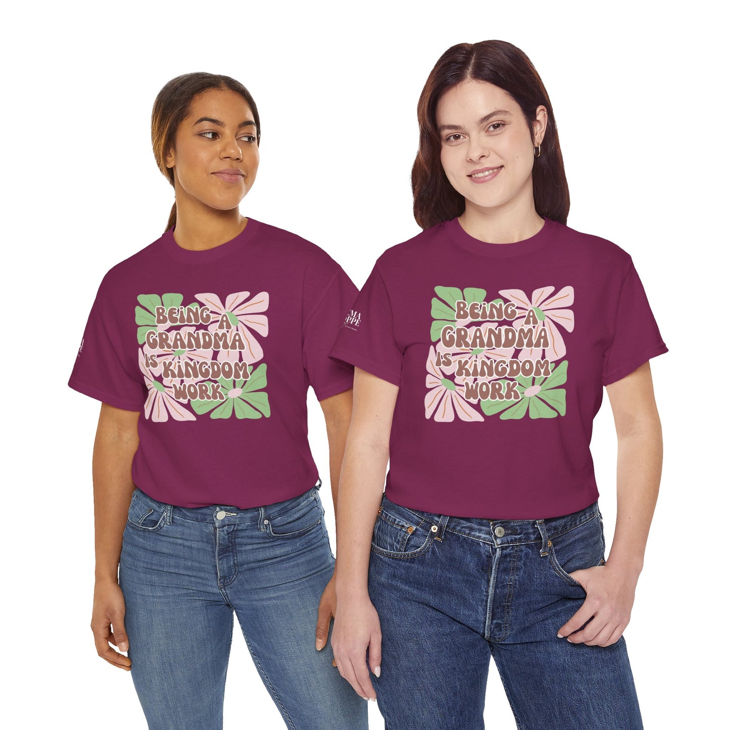 Being A Grandma Is Kingdom Work T-Shirt — Floral Retro Grandmother Appreciation Gift