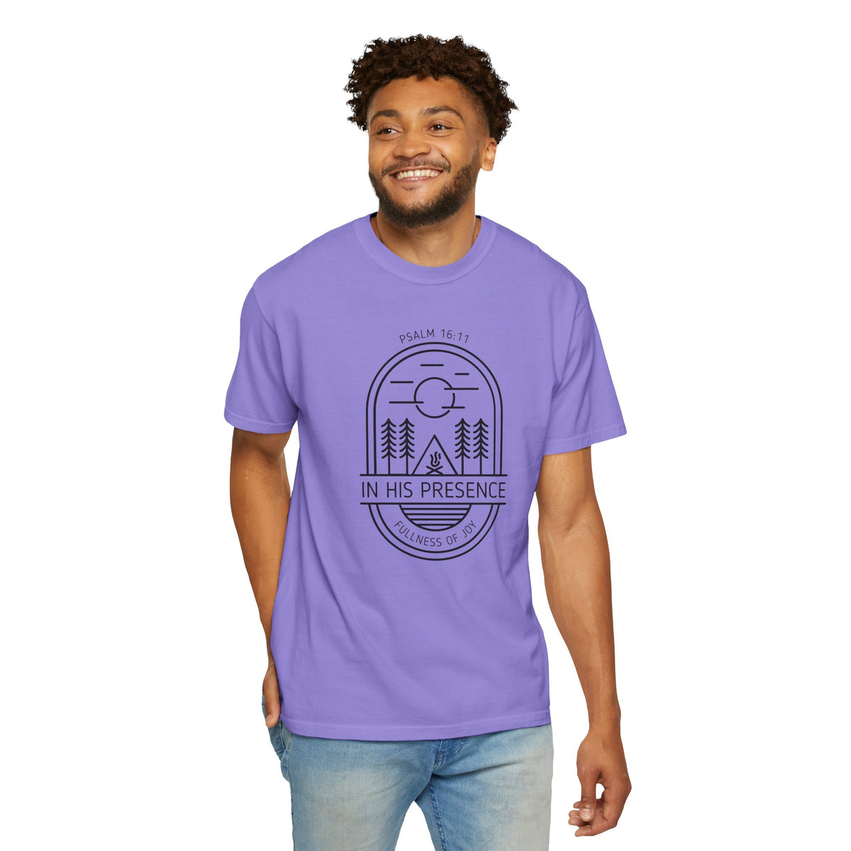 In His Presence T-Shirt — Psalm 16:11 Bible Verse Nature Comfort Colors Cotton Shirt