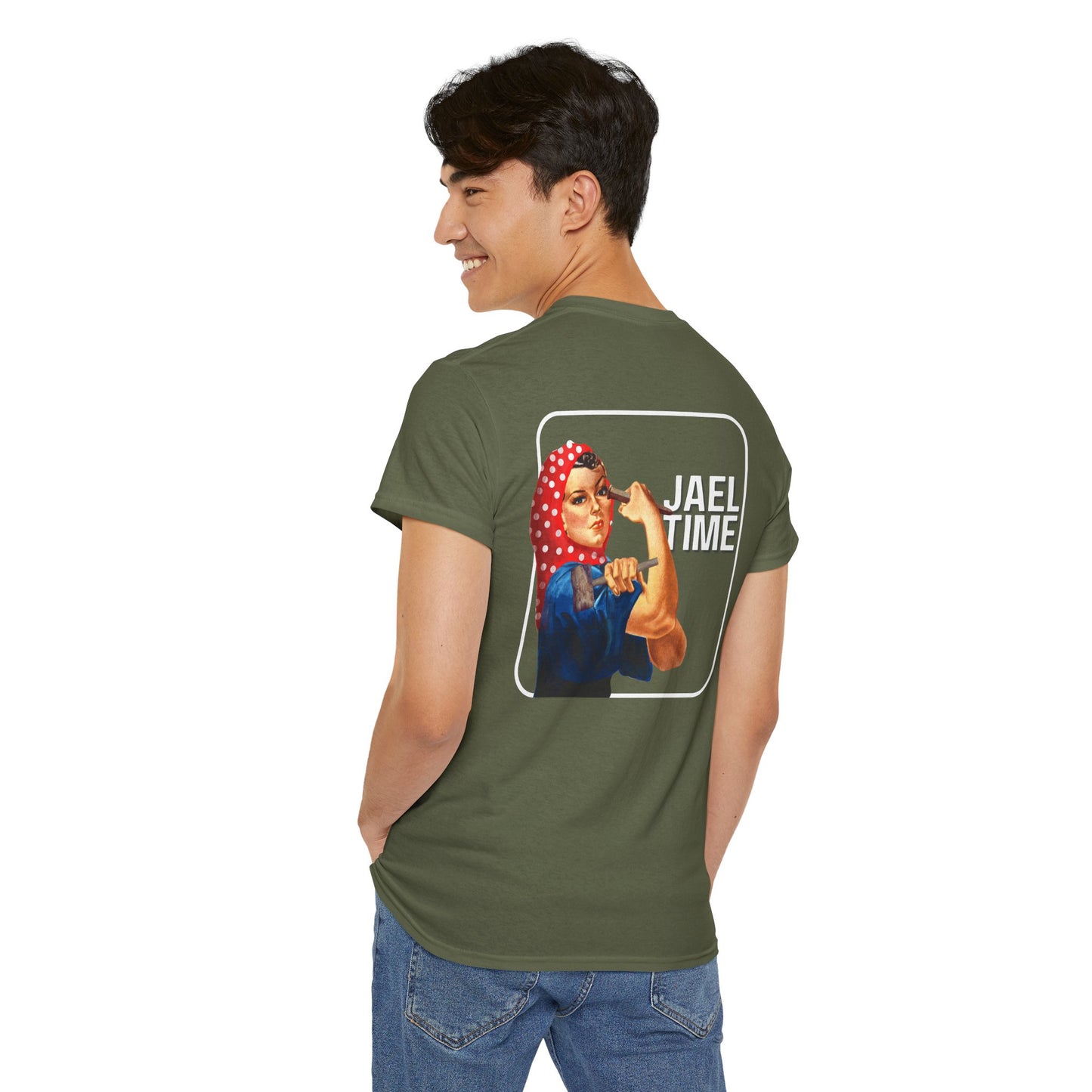'Jael Time' Humorous Bible Story T-Shirt with Tent Peg and Hammer Design Cotton Tee