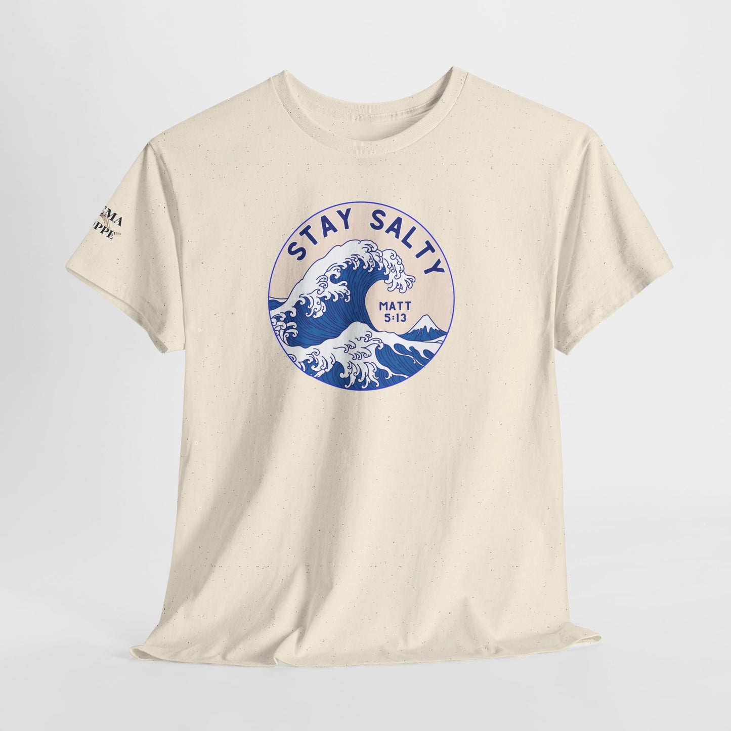 Stay Salty Surf T-Shirt — Coastal Wave Graphic with Matthew 5:13 (Hokusai-Inspired)
