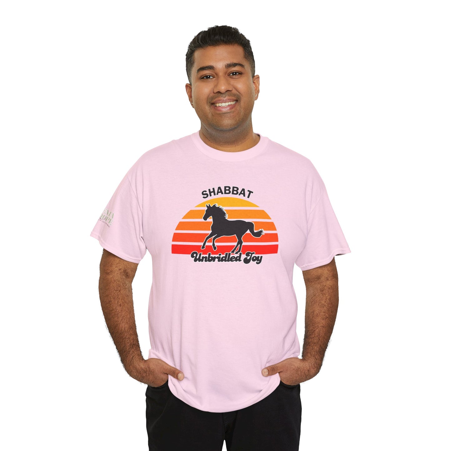 Shabbat Unbridled Joy Tee — Retro Horse Sabbath Sunset T‑Shirt