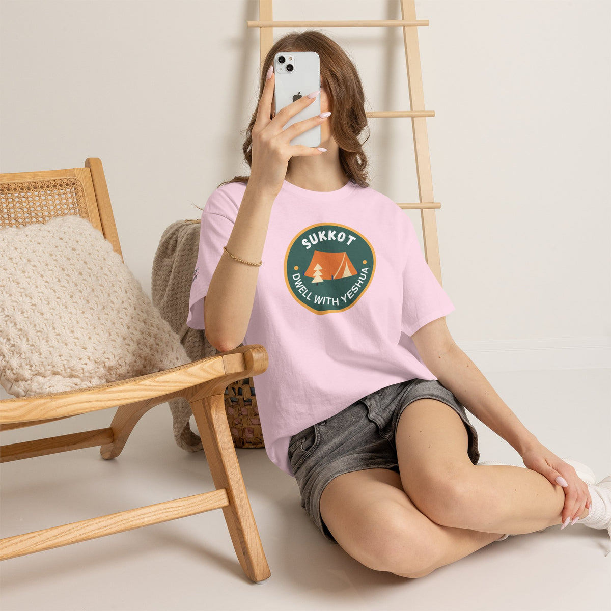 Sukkot Camping Tee — “Dwell With Yeshua” Biblical Feast T‑Shirt
