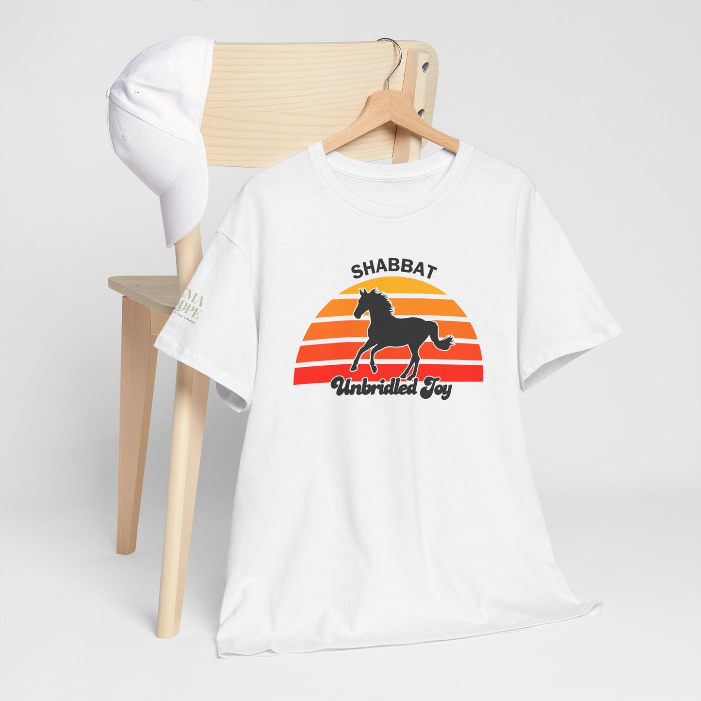 Shabbat Unbridled Joy Tee — Retro Horse Sabbath Sunset T‑Shirt