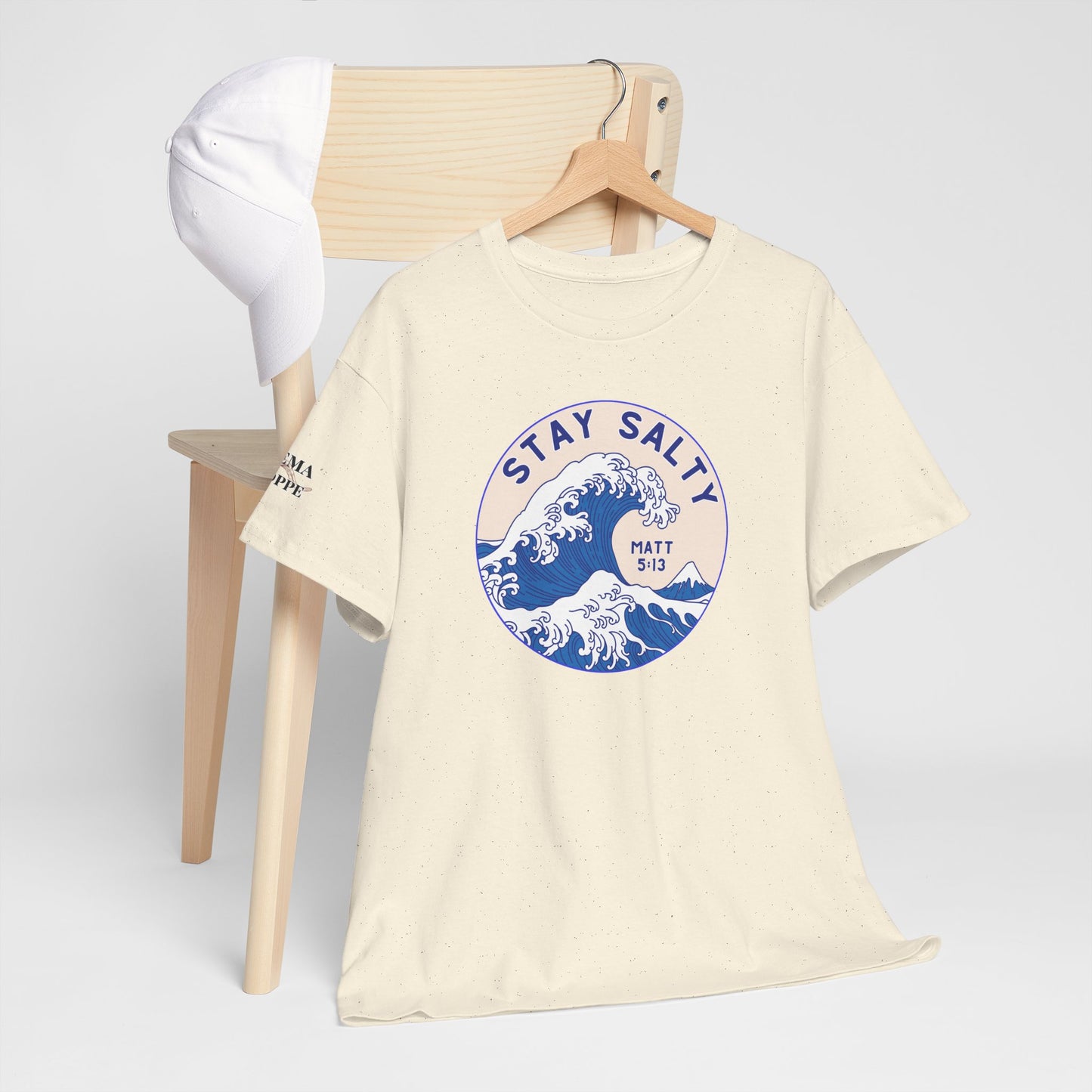 Stay Salty Surf T-Shirt — Coastal Wave Graphic with Matthew 5:13 (Hokusai-Inspired)