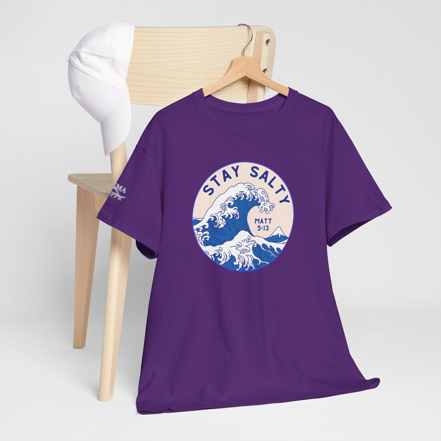 Stay Salty Surf T-Shirt — Coastal Wave Graphic with Matthew 5:13 (Hokusai-Inspired)