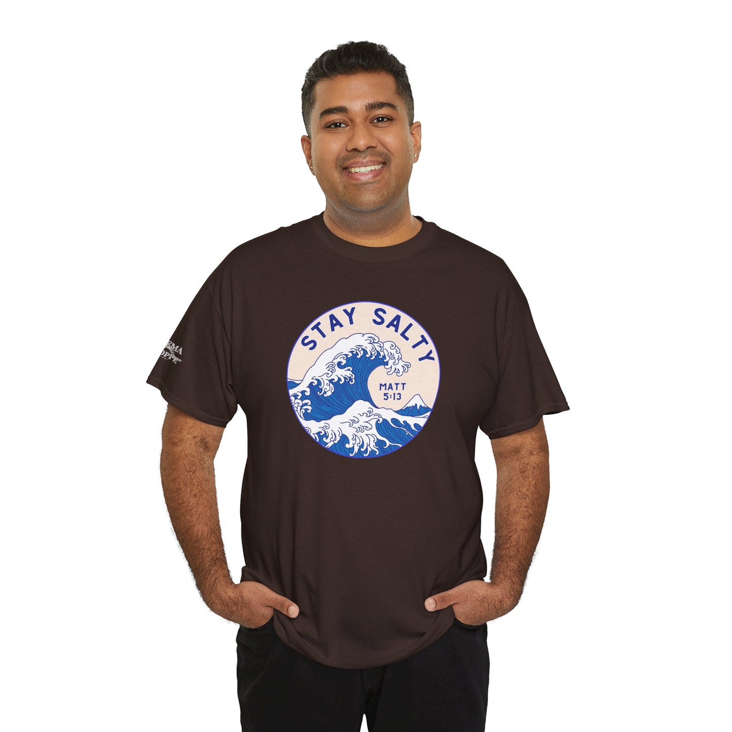 Stay Salty Surf T-Shirt — Coastal Wave Graphic with Matthew 5:13 (Hokusai-Inspired)