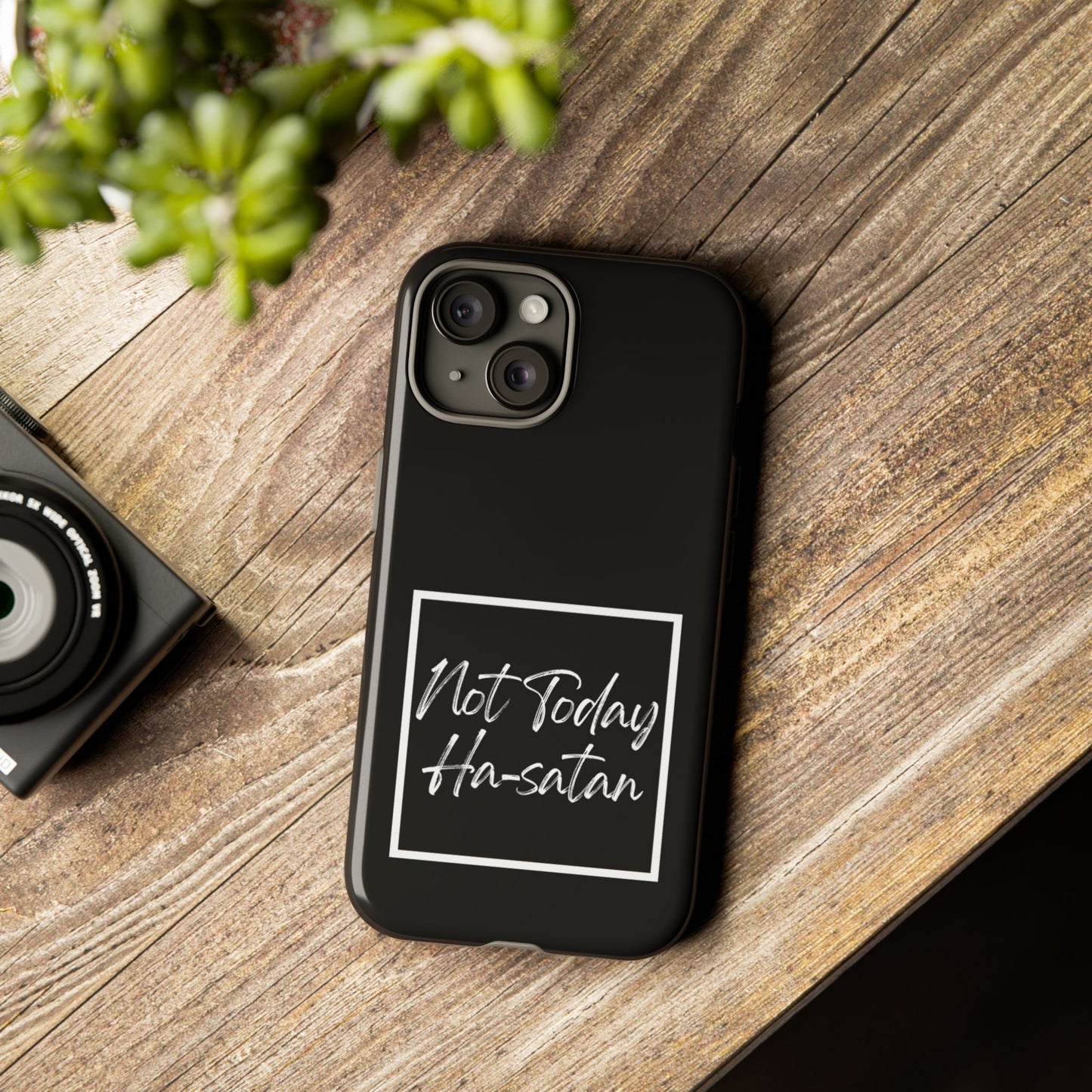 Phone Case- “Not Today Ha-satan” Black Tough Protective Cover Hebrew Humor
