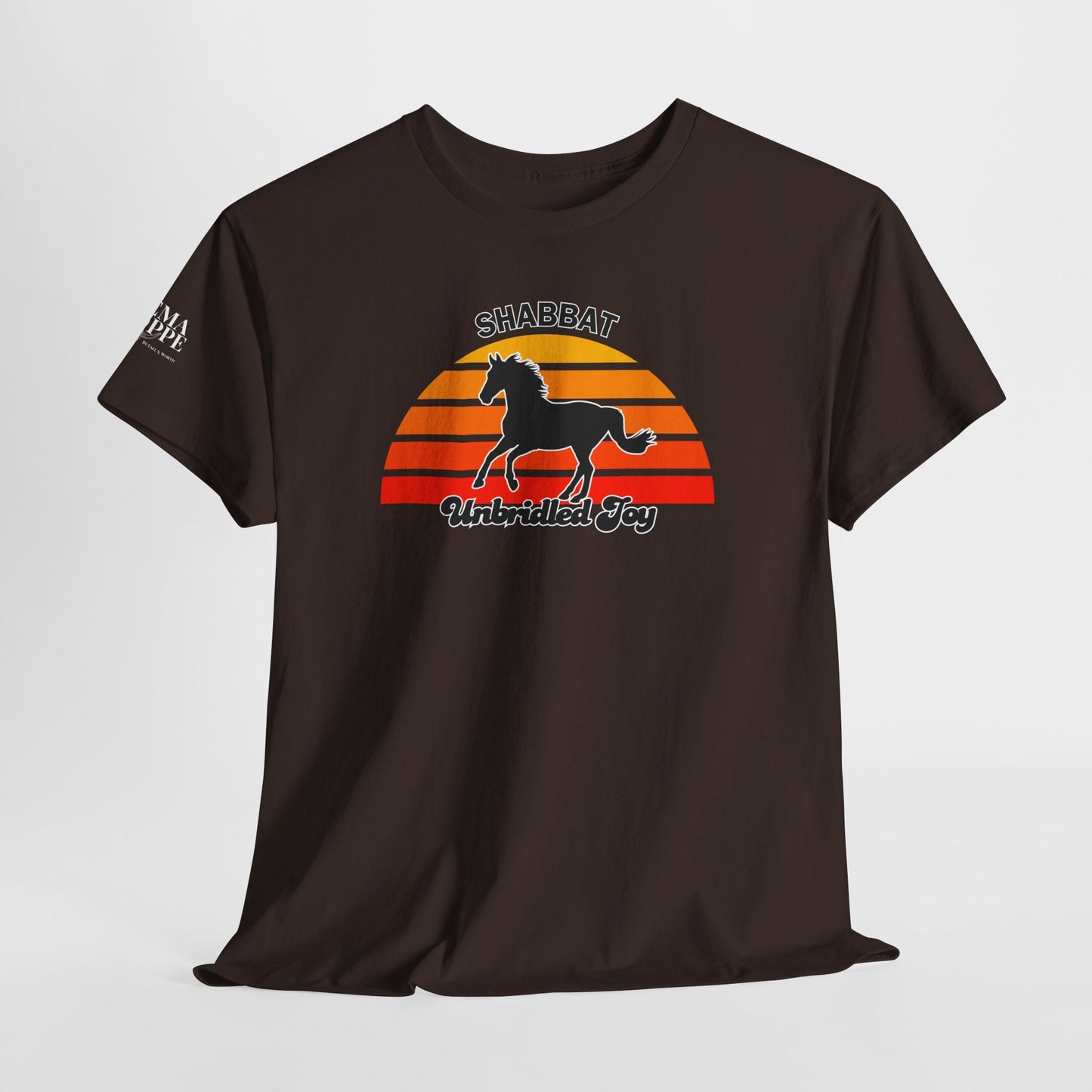 Shabbat Unbridled Joy Tee — Retro Horse Sabbath Sunset T‑Shirt