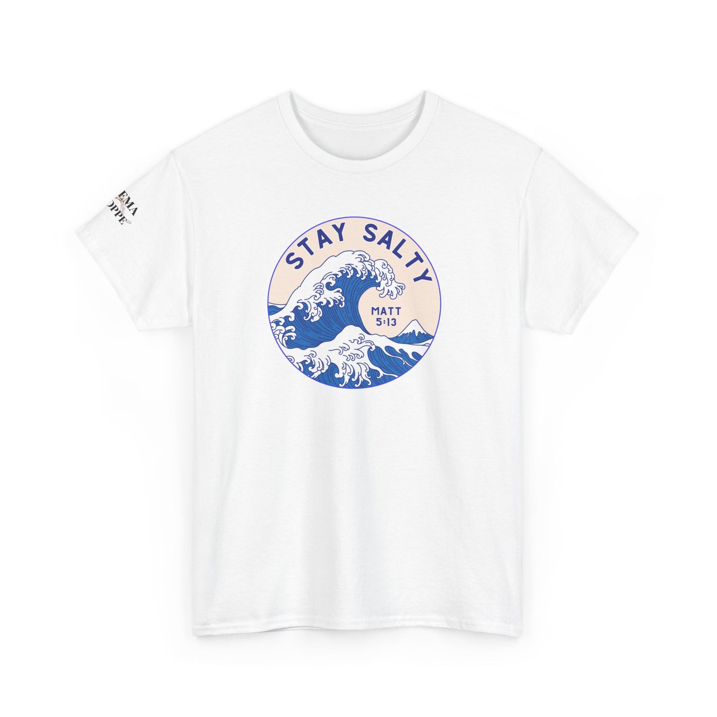 Stay Salty Surf T-Shirt — Coastal Wave Graphic with Matthew 5:13 (Hokusai-Inspired)