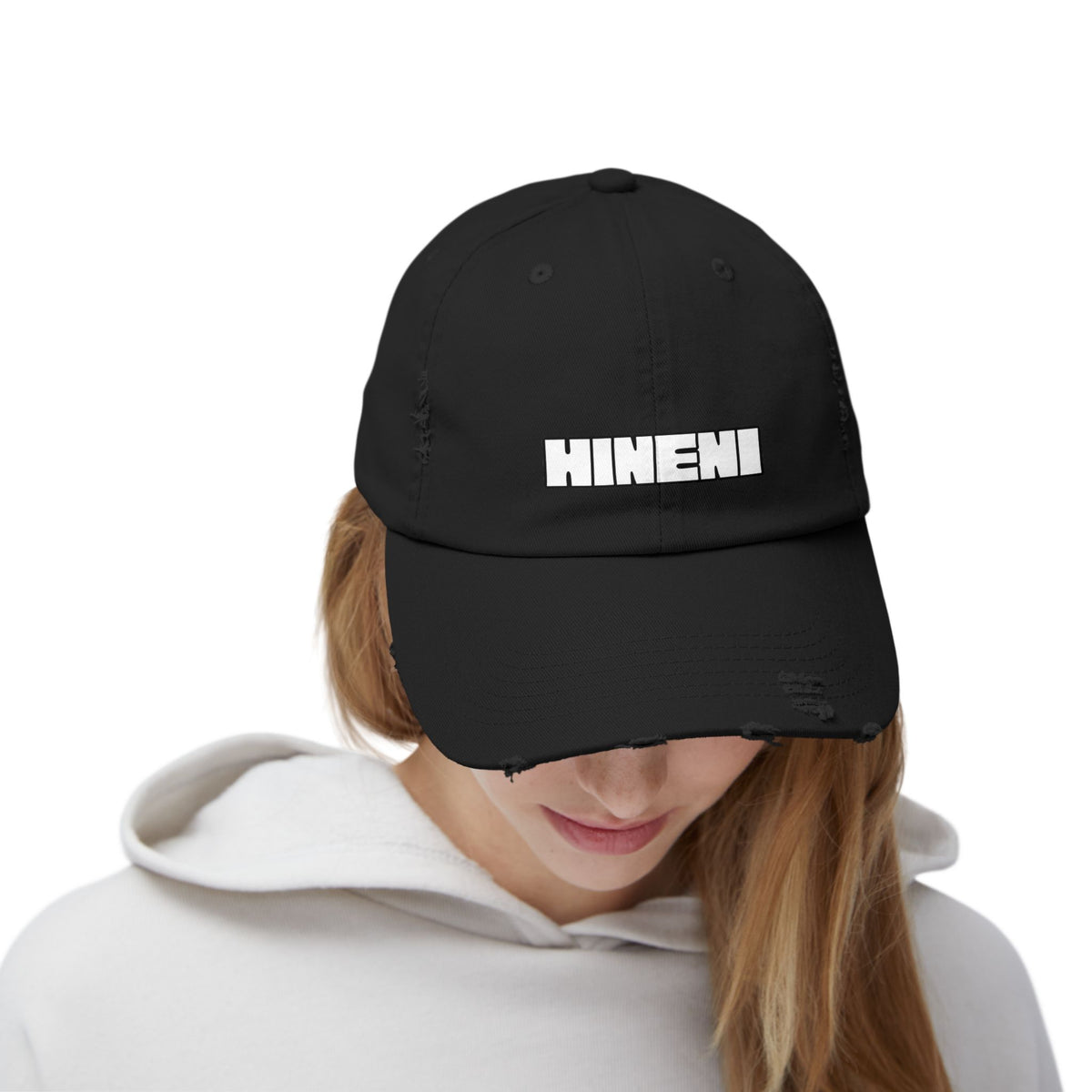 Hineni (Hebrew for "here I am")  Distressed Cap with 'Hineni' | Casual Streetwear Hat, Daily Accessory, Gift for Him/Her, Trendy Cap