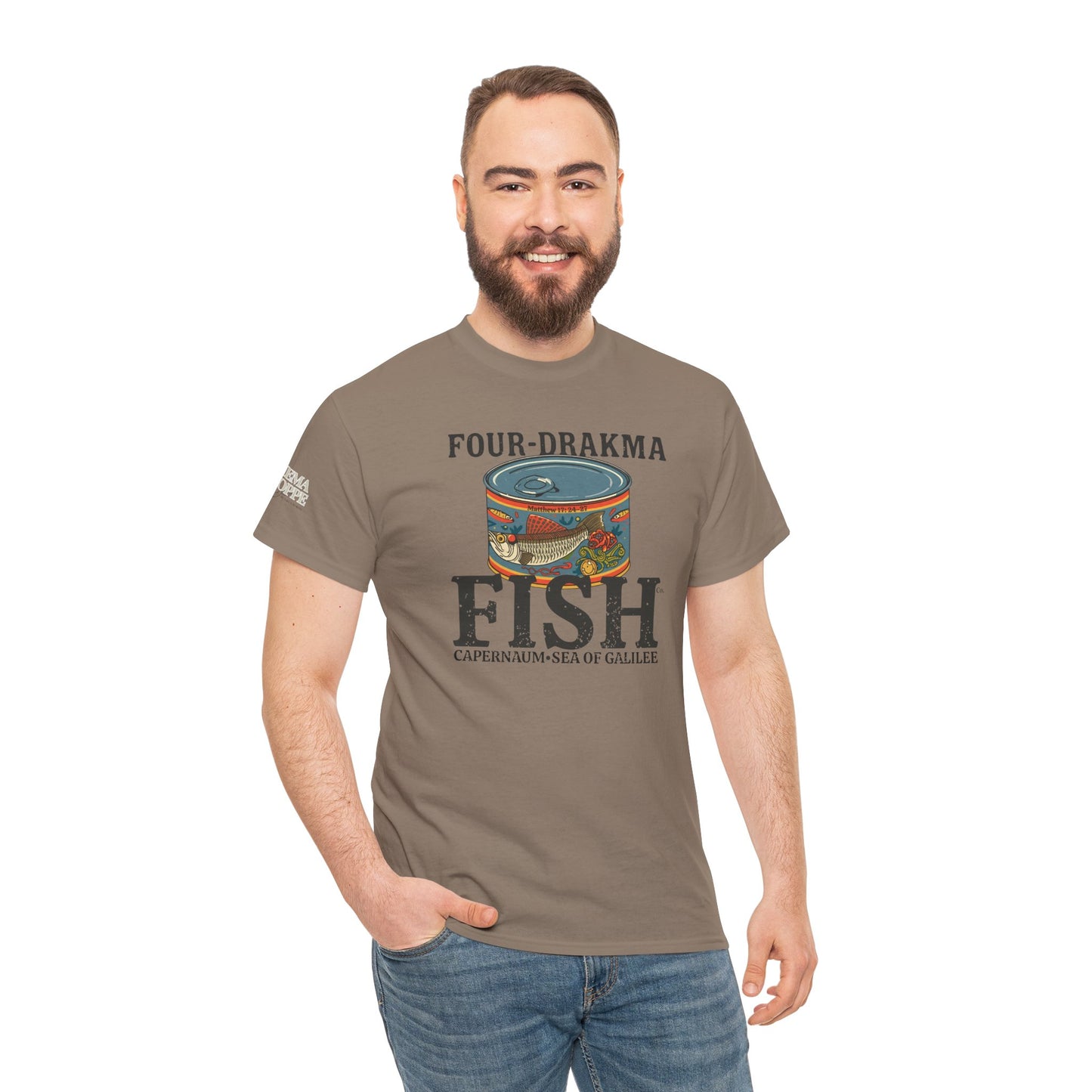 Vintage Four-Drachma Fish Co Matthew 17:24-27 Unisex Tee for Fishermen and Bible Enthusiasts