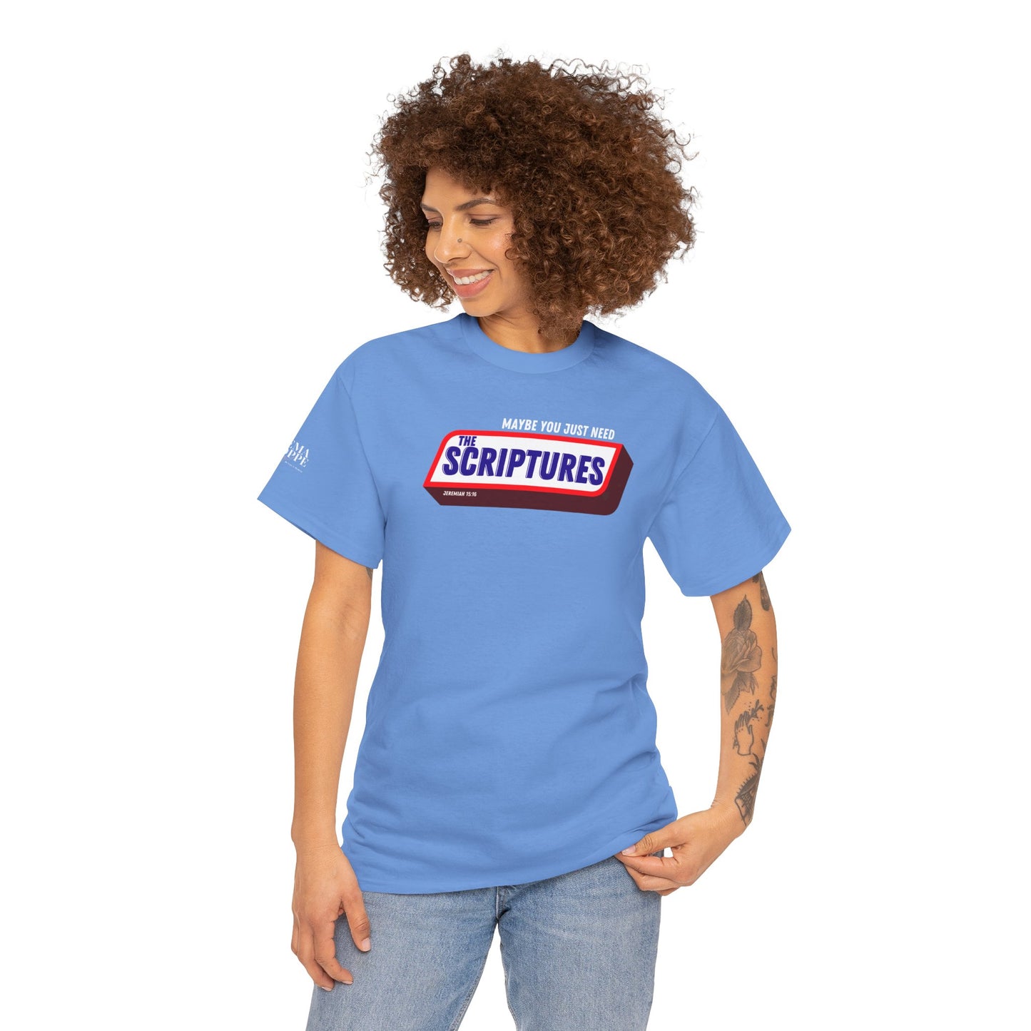 Scriptures Satisfy Heavy Cotton Tee Bible Humor