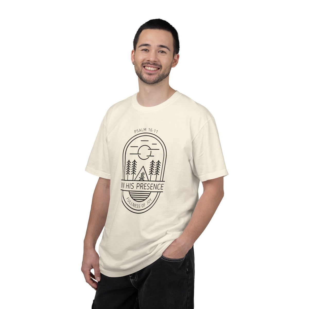 In His Presence T-Shirt — Psalm 16:11 Bible Verse Nature Comfort Colors Cotton Shirt