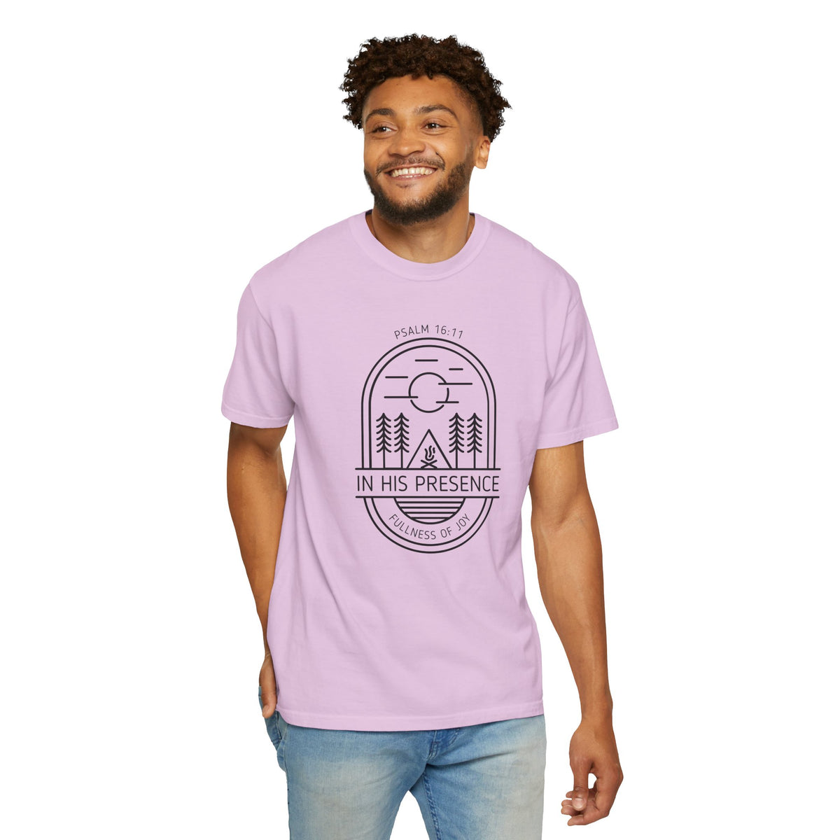 In His Presence T-Shirt — Psalm 16:11 Bible Verse Nature Comfort Colors Cotton Shirt