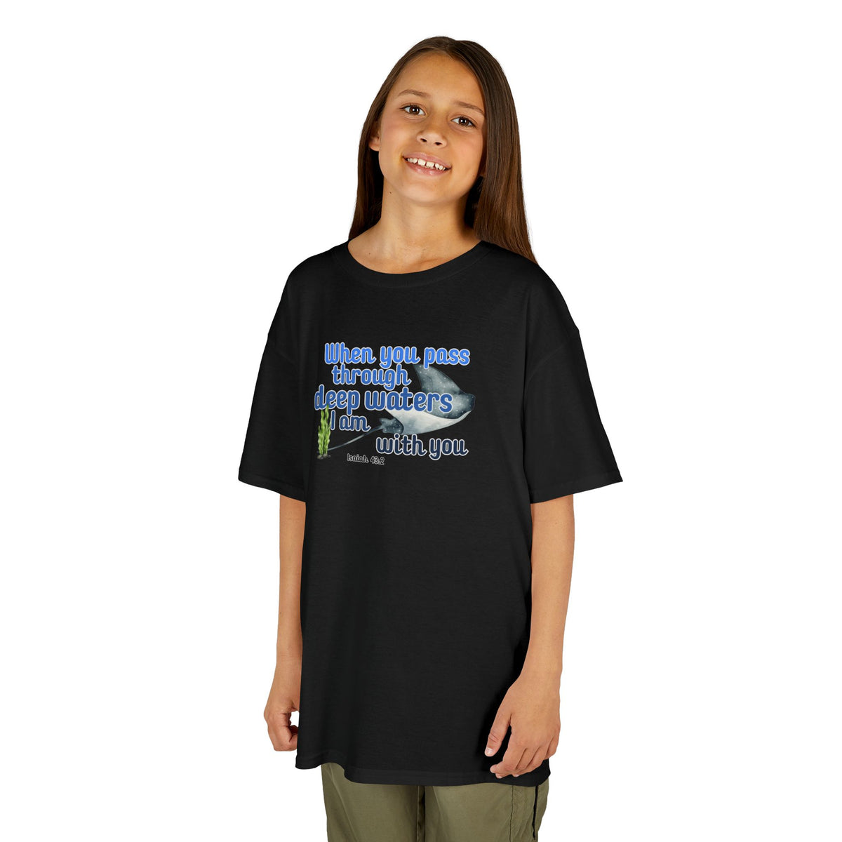 "When you pass through deep waters I am with you" Stingray Bible Verse Shirt Kid's Shirt