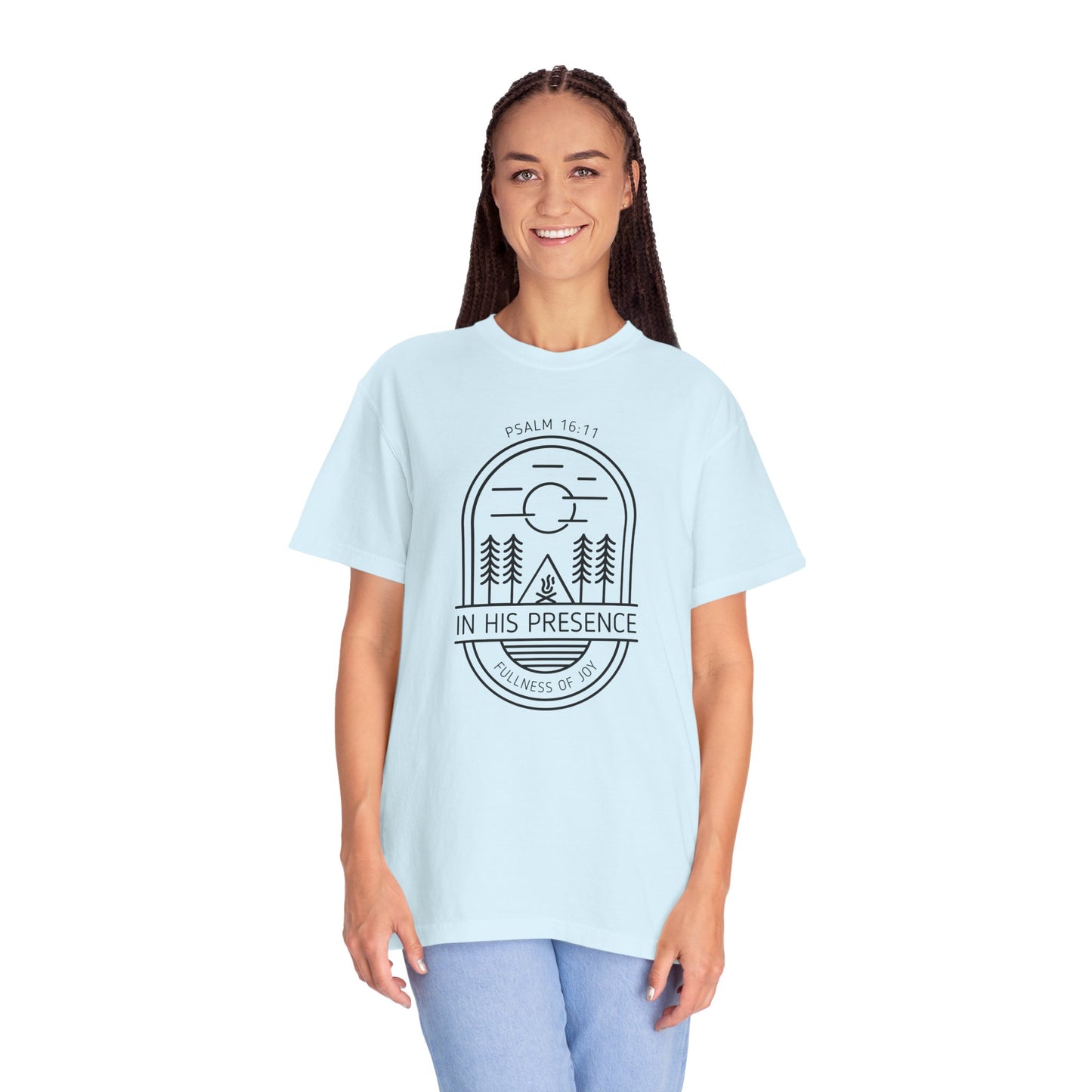 In His Presence T-Shirt — Psalm 16:11 Bible Verse Nature Comfort Colors Cotton Shirt