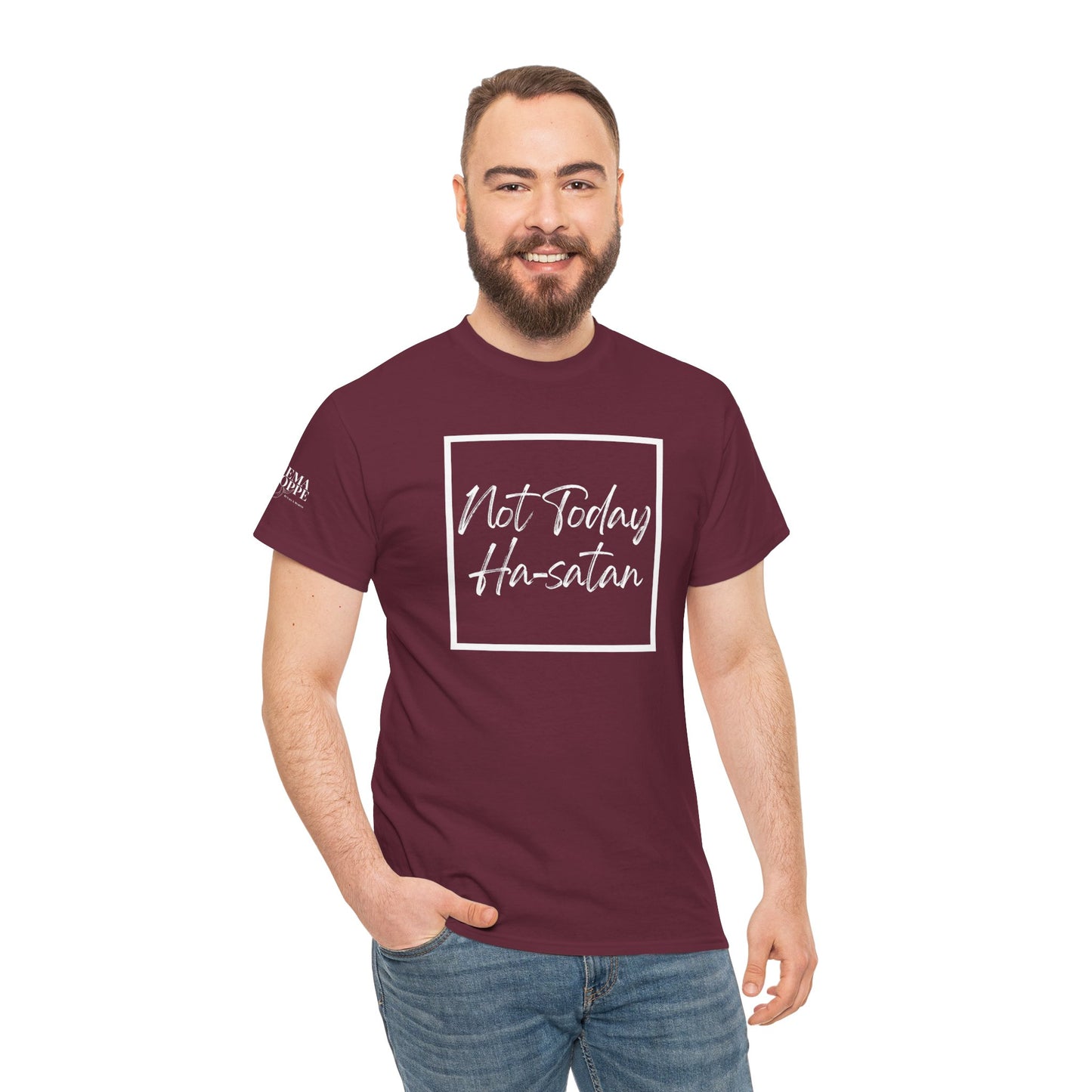"Not Today Ha-satan" Cotton Tee Minimal Script Graphic Tee