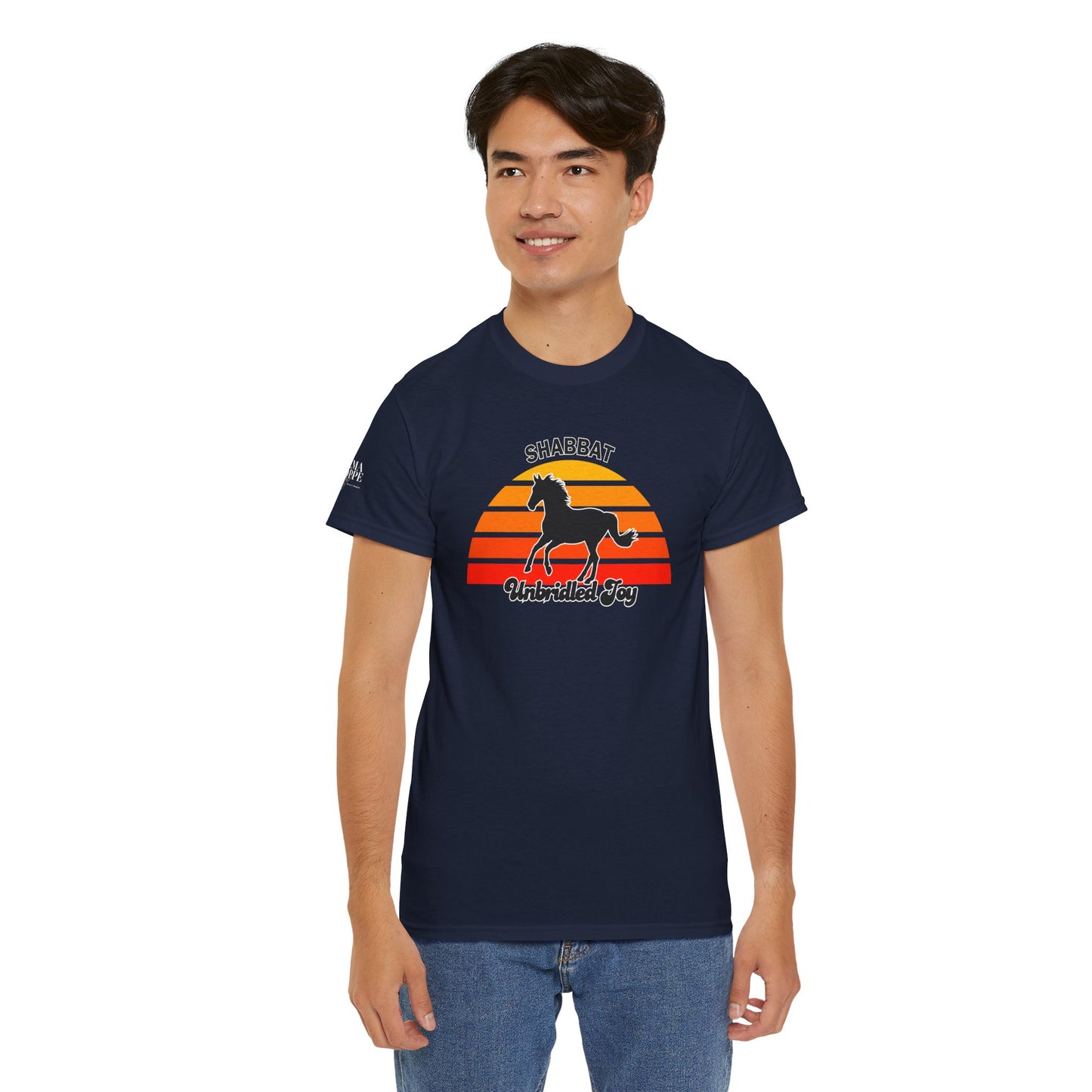 Shabbat Unbridled Joy Tee — Retro Horse Sabbath Sunset T‑Shirt