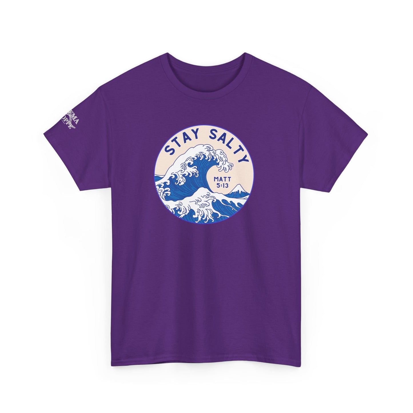 Stay Salty Surf T-Shirt — Coastal Wave Graphic with Matthew 5:13 (Hokusai-Inspired)