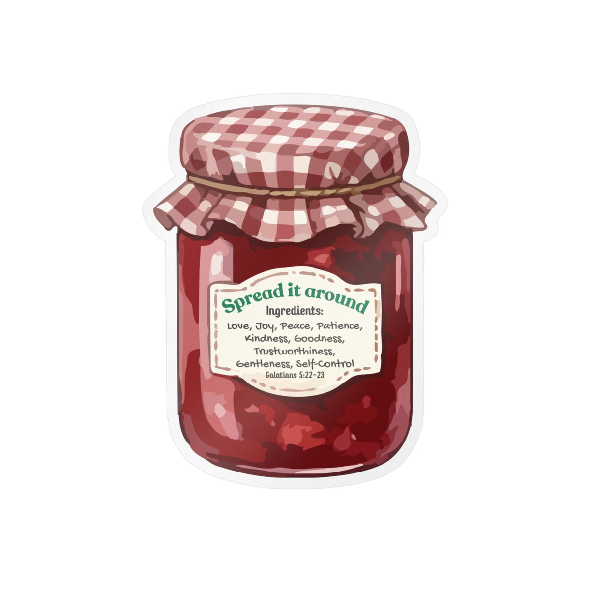 Jam Jar Fruit Of The Spirit Biblical Vinyl Sticker – “Spread It Around” Inspirational Kiss-Cut Decal
