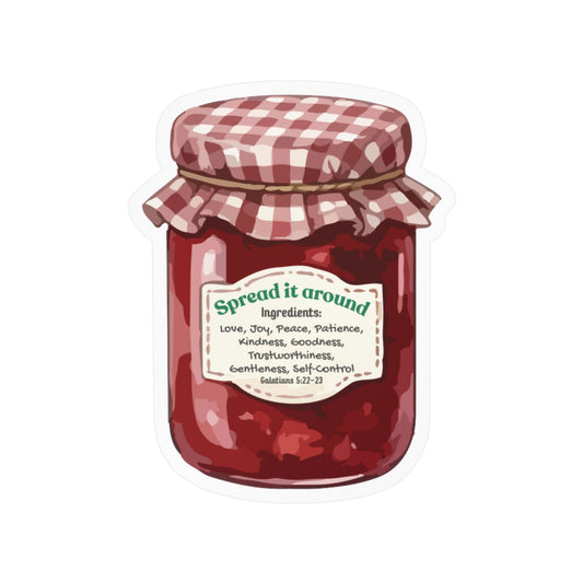 Jam Jar Fruit Of The Spirit Biblical Vinyl Sticker – “Spread It Around” Inspirational Kiss-Cut Decal