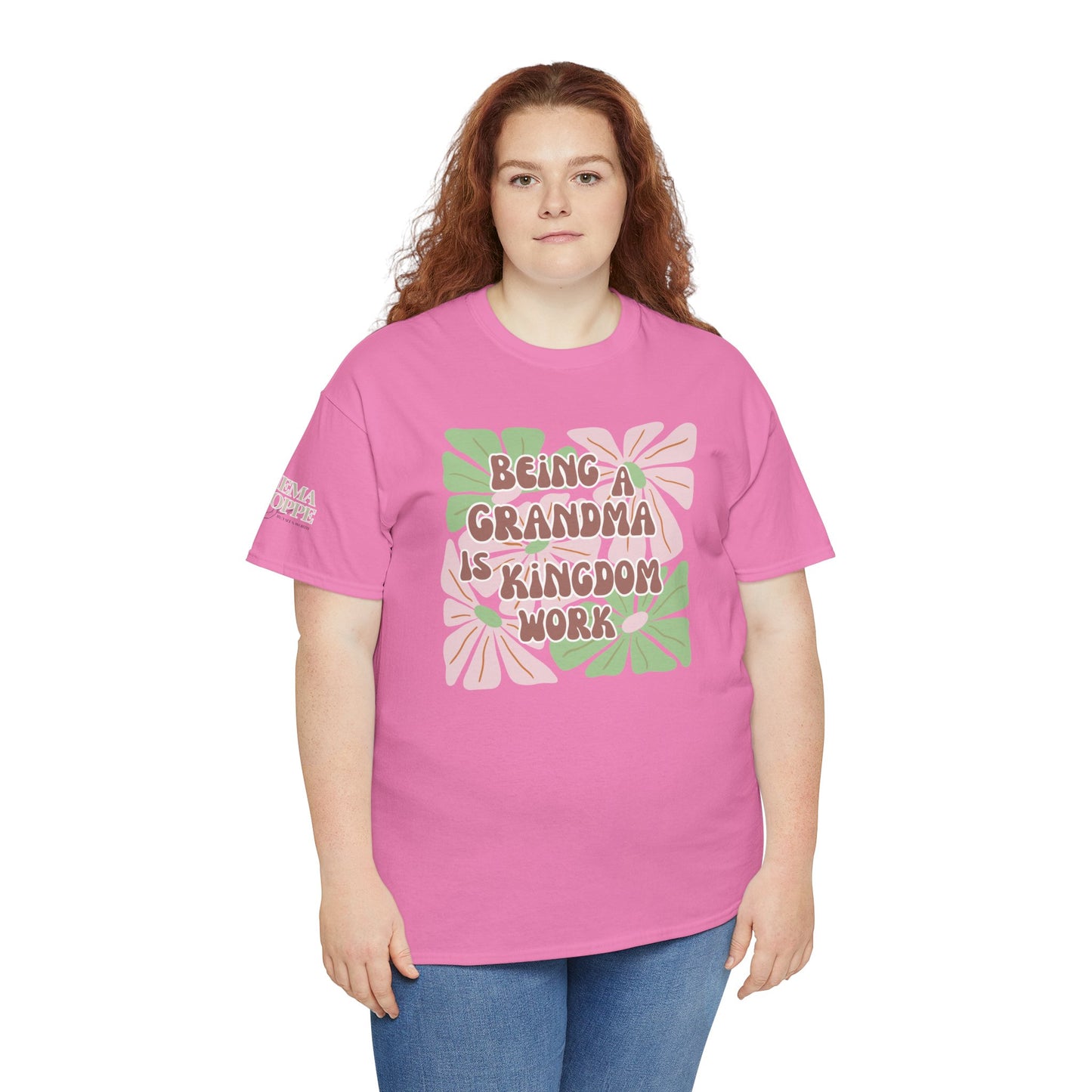 Being A Grandma Is Kingdom Work T-Shirt — Floral Retro Grandmother Appreciation Gift