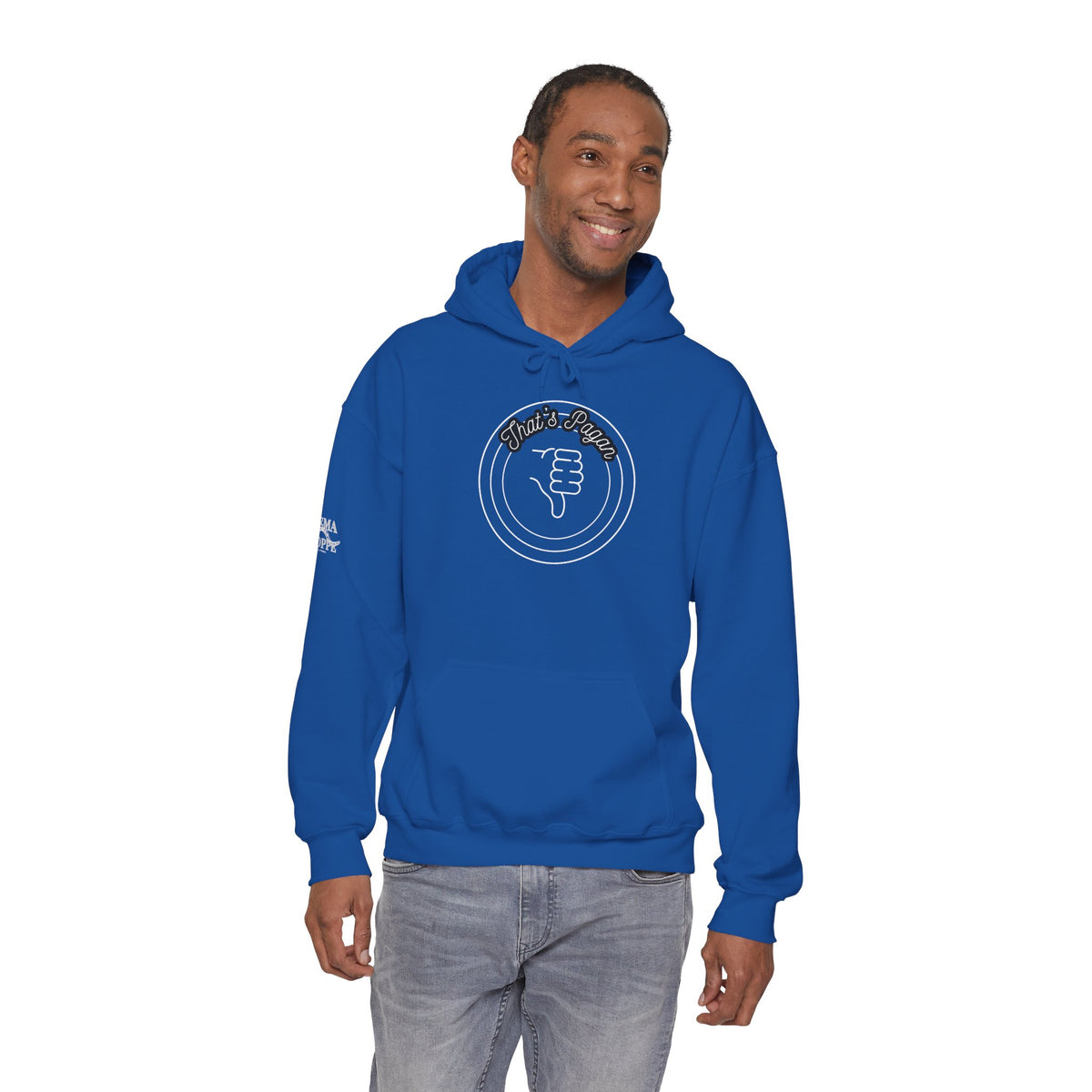 Thar's Pagan Thumbs Down Circle Hoodie — Retro Grunge Anti-Approval Graphic Sweatshirt