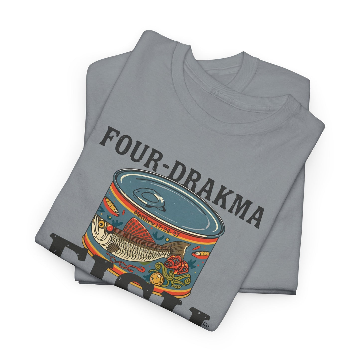 Vintage Four-Drachma Fish Co Matthew 17:24-27 Unisex Tee for Fishermen and Bible Enthusiasts