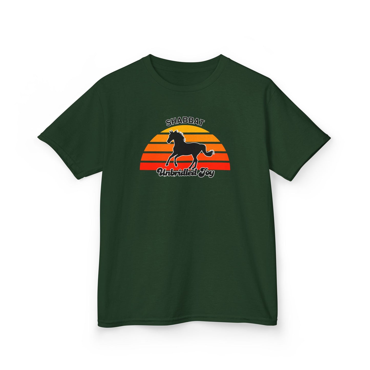 Kids T‑Shirt — 'Shabbat Unbridled Joy' Horse Sunset Graphic