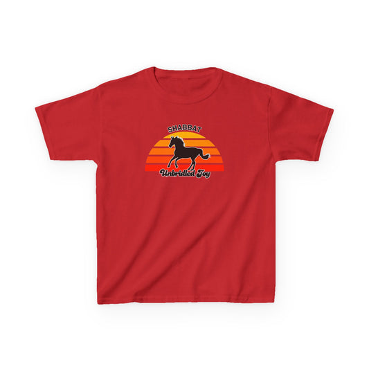 Kids T‑Shirt — 'Shabbat Unbridled Joy' Horse Sunset Graphic