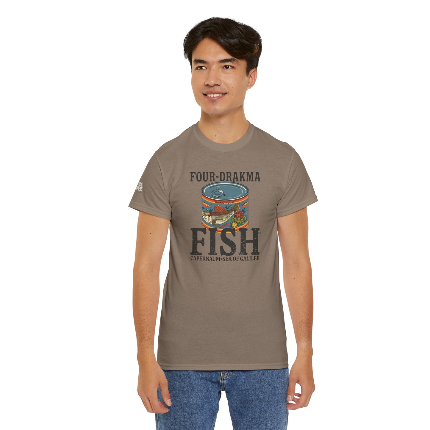 Vintage Four-Drachma Fish Co Matthew 17:24-27 Unisex Tee for Fishermen and Bible Enthusiasts