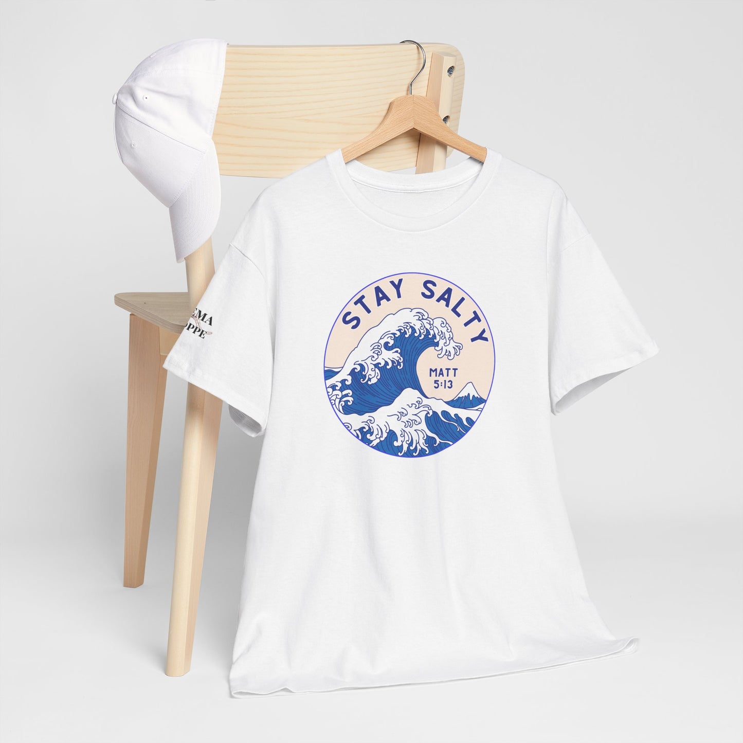 Stay Salty Surf T-Shirt — Coastal Wave Graphic with Matthew 5:13 (Hokusai-Inspired)
