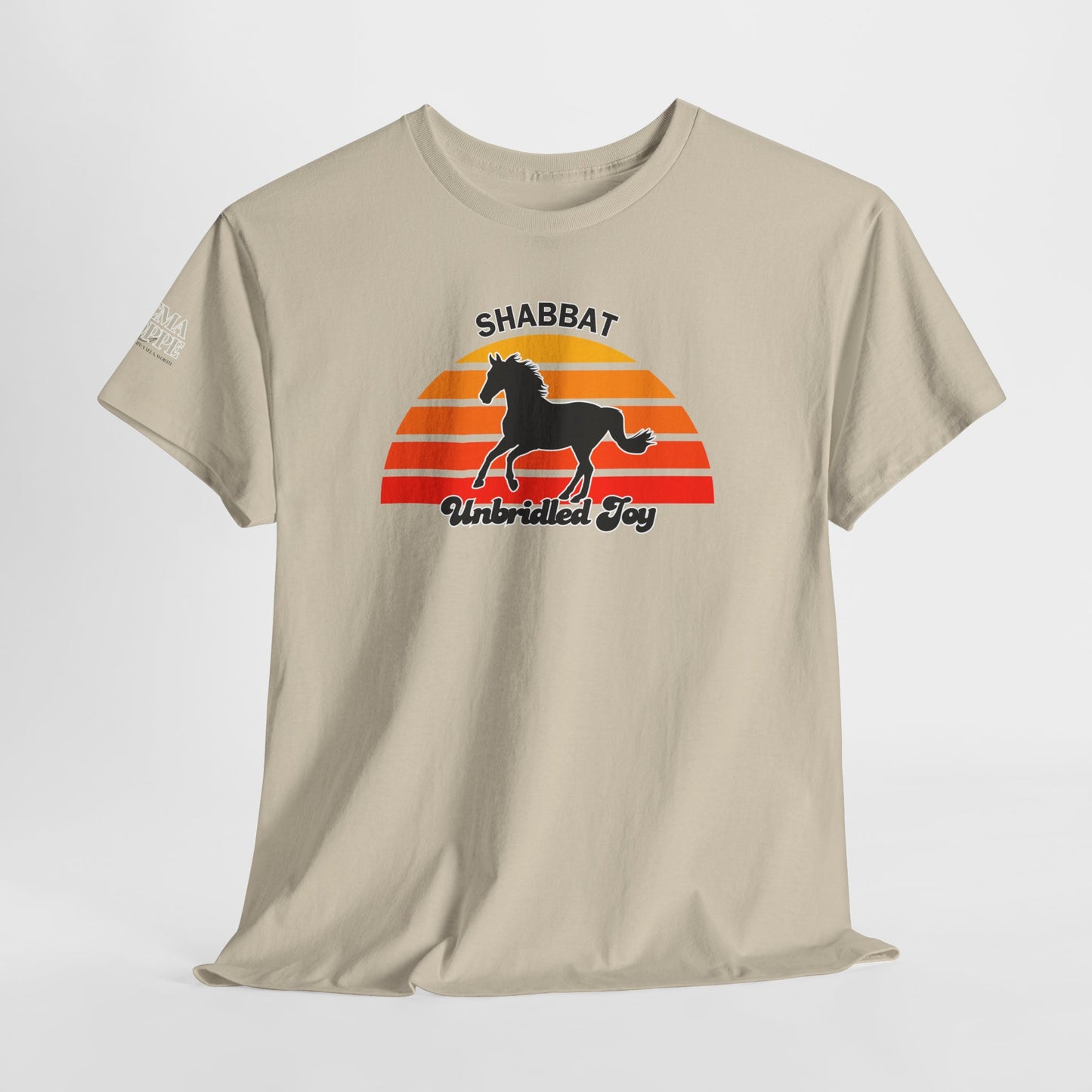 Shabbat Unbridled Joy Tee — Retro Horse Sabbath Sunset T‑Shirt
